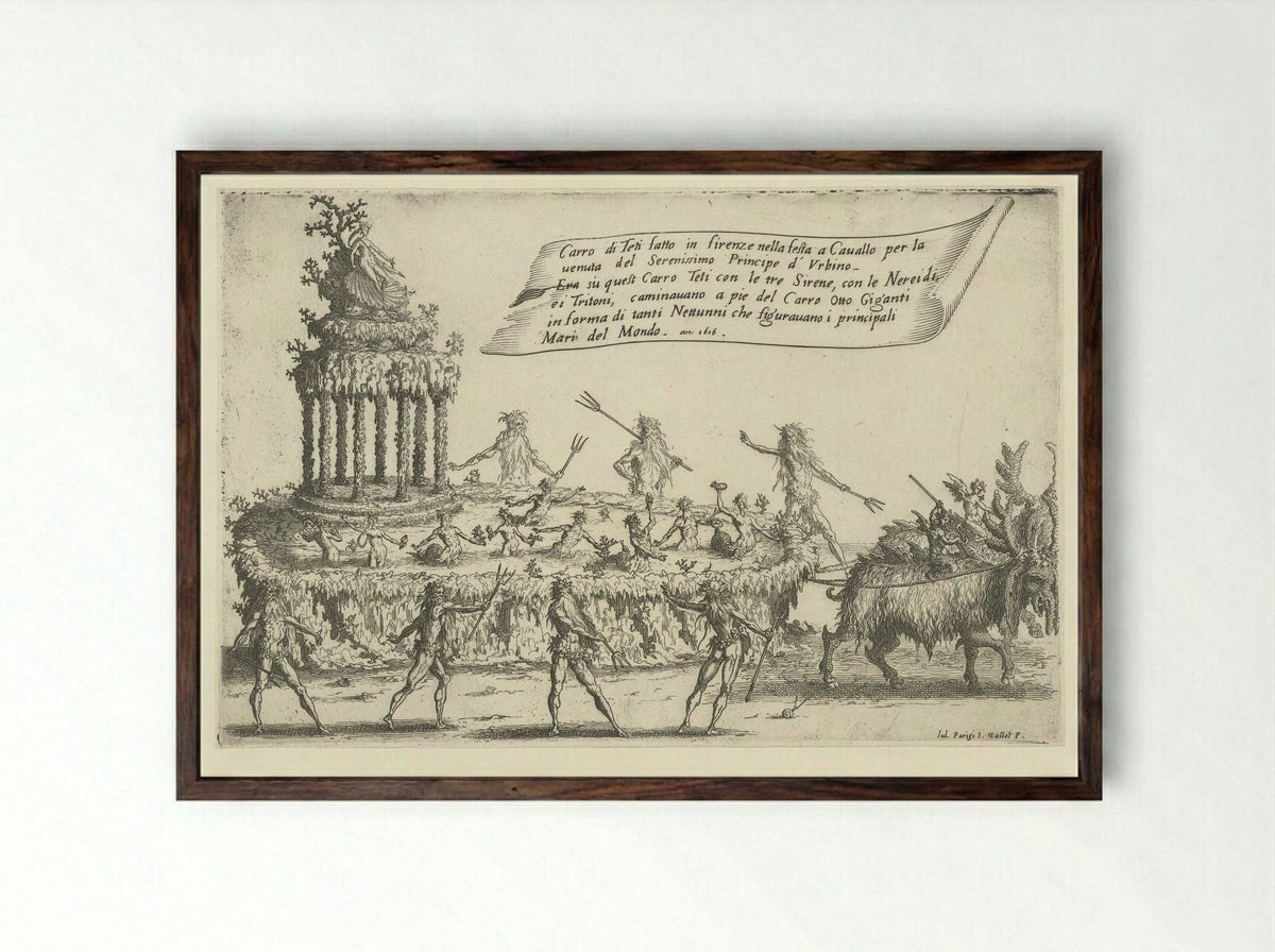 The Float of Thetis - Jacques Callot - Framed Print Dark Wood