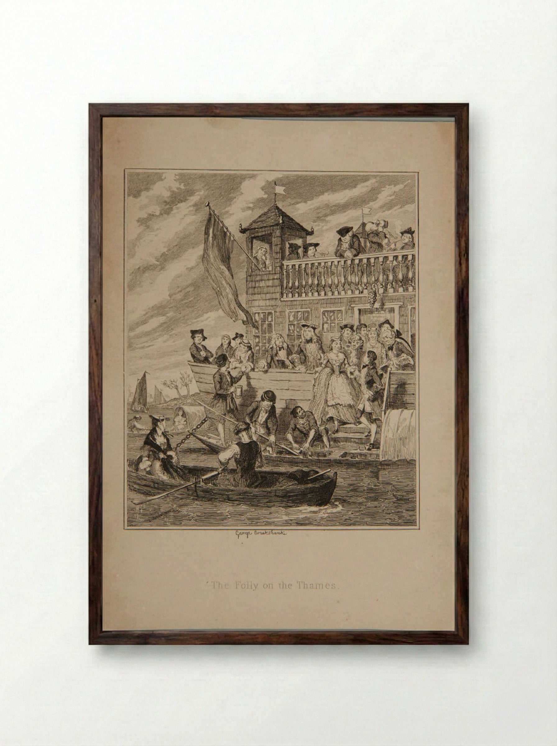 The Folly on the Thames - George Cruikshank - Framed Print Dark Wood