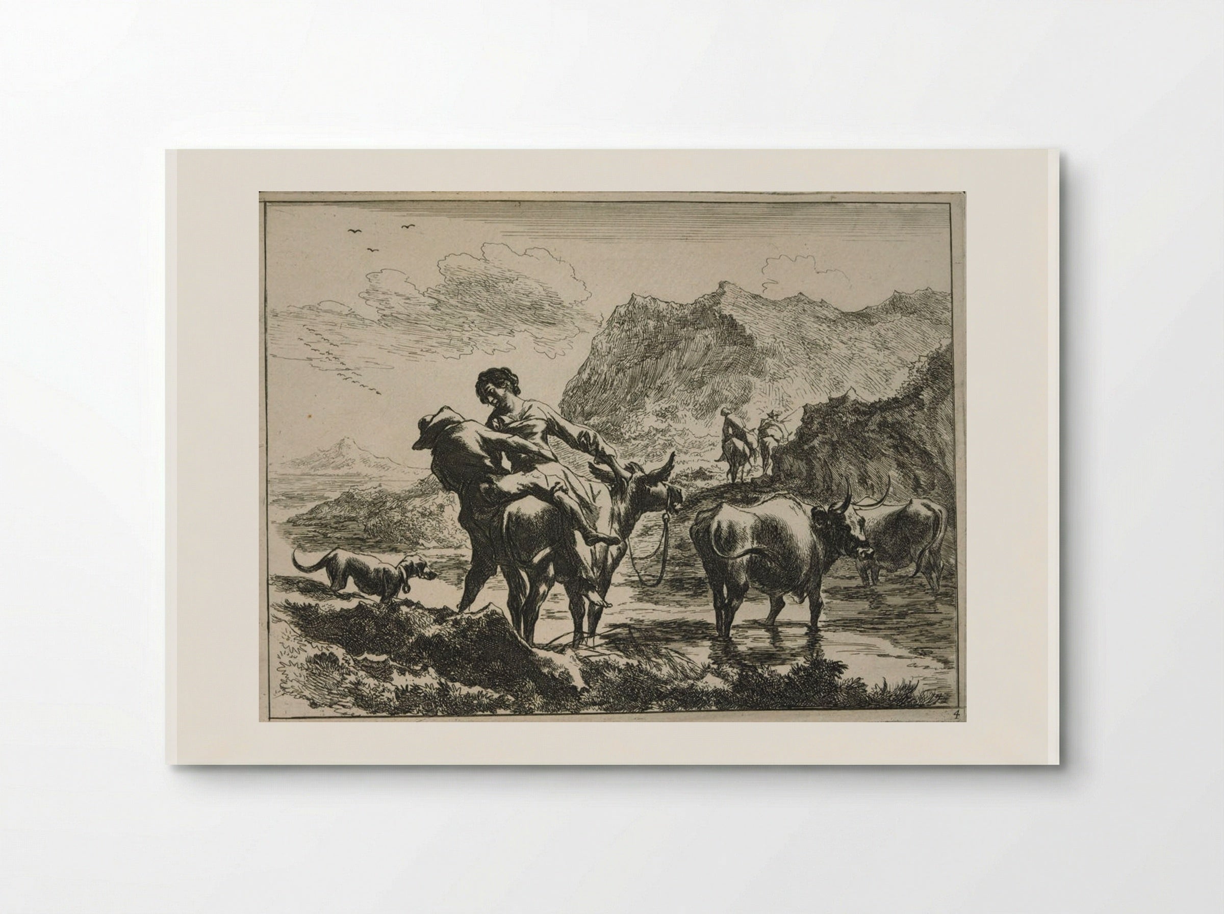 The Ford, A Herdsman and Shepherdess on a Donkey - Johannes Visscher - Poster