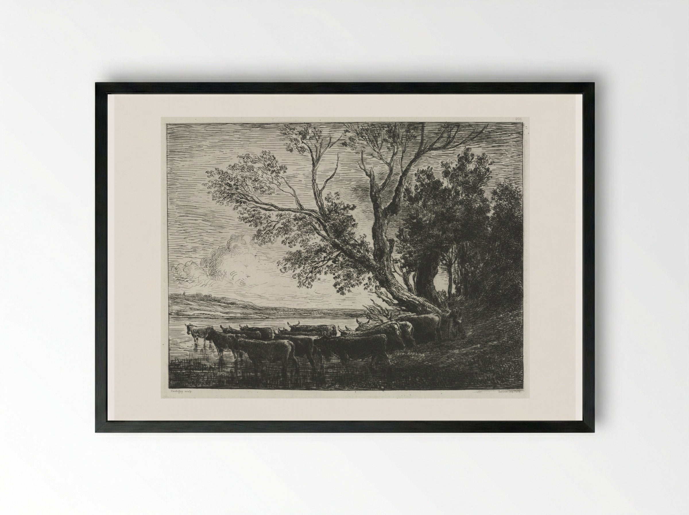The Ford - Charles-François Daubigny - Framed Print Black