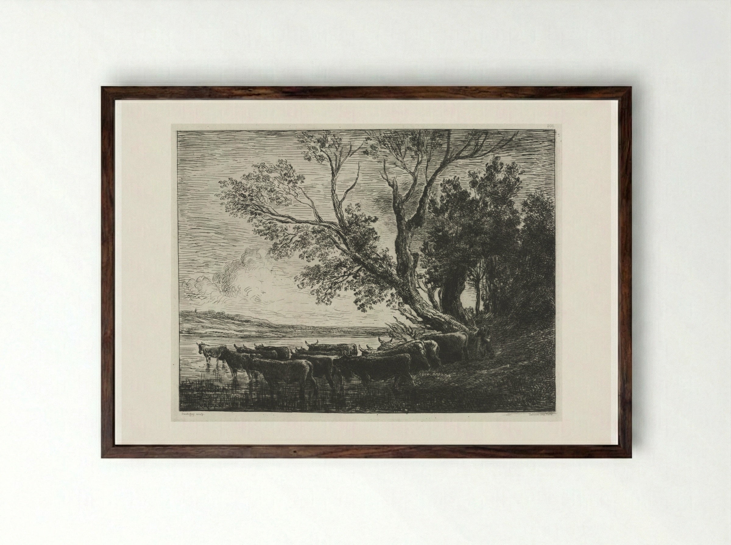 The Ford - Charles-François Daubigny - Framed Print Dark Wood