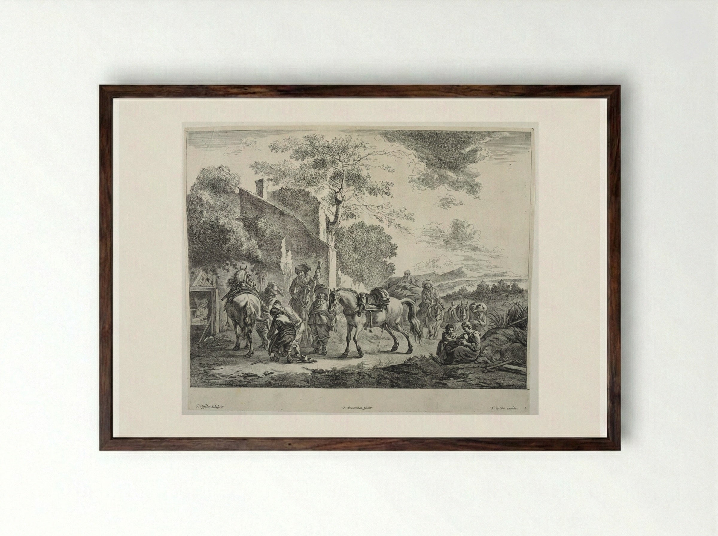 The Forge in the Countryside - Johannes Visscher - Framed Print Dark Wood
