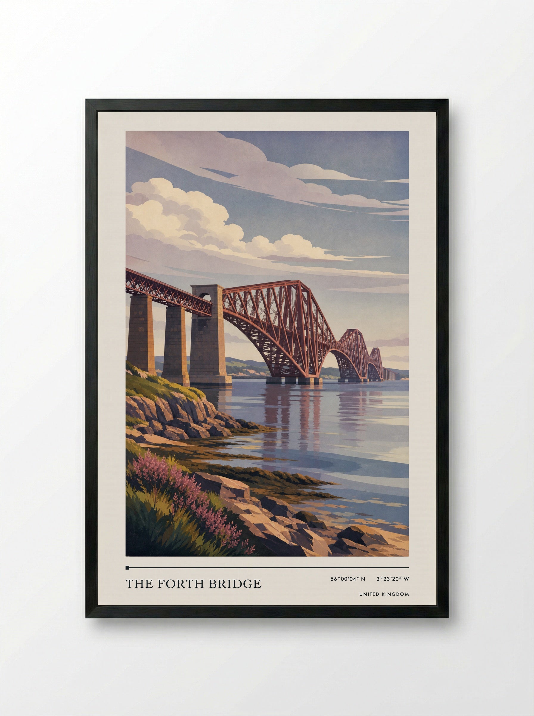 The Forth Bridge United Kingdom Travel Poster - Framed Print Black