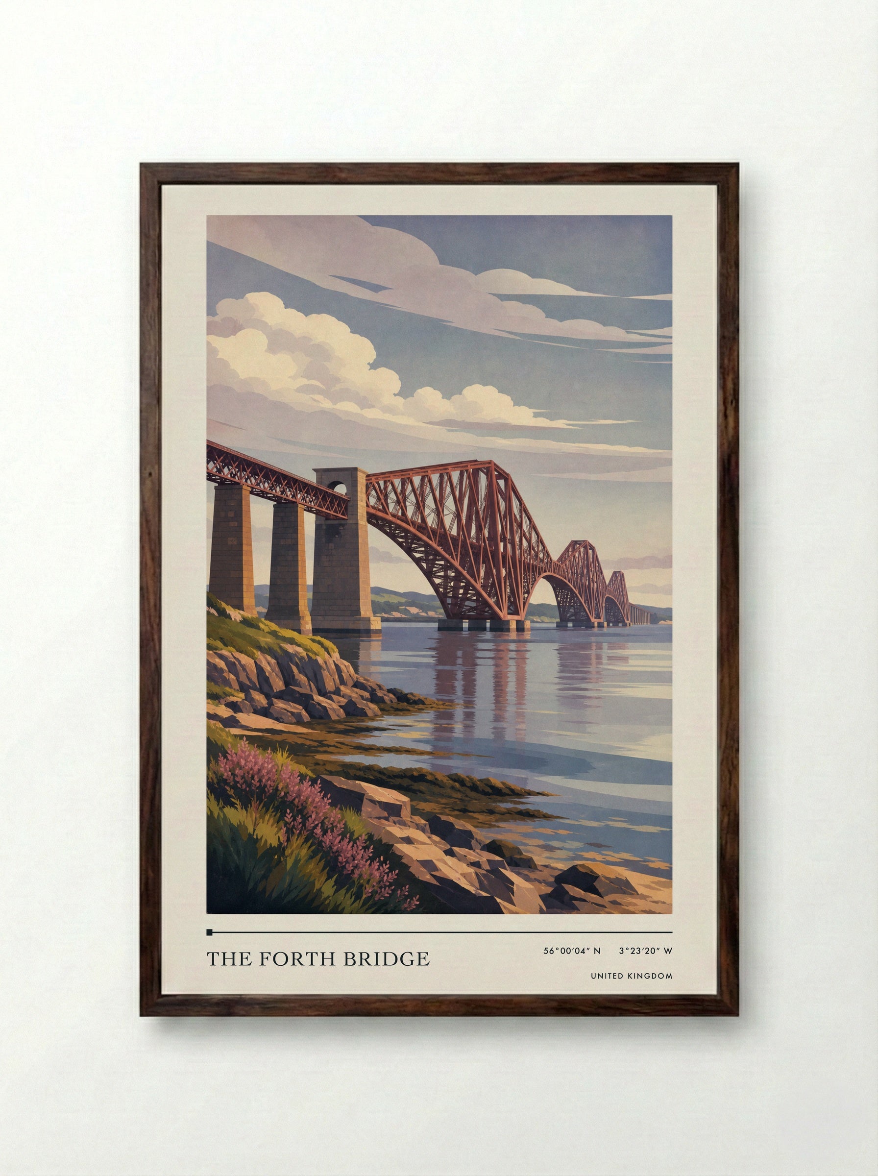The Forth Bridge United Kingdom Travel Poster - Framed Print Dark Wood