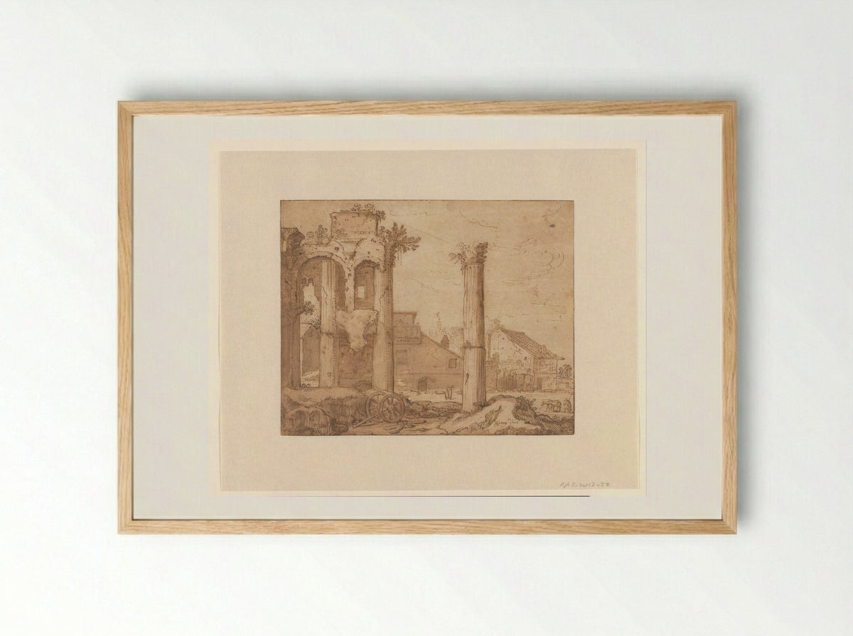 The Forum of Nerva in Rome, Seen from the Temple of Minerva - Pieter Lastman - Framed Print Wood