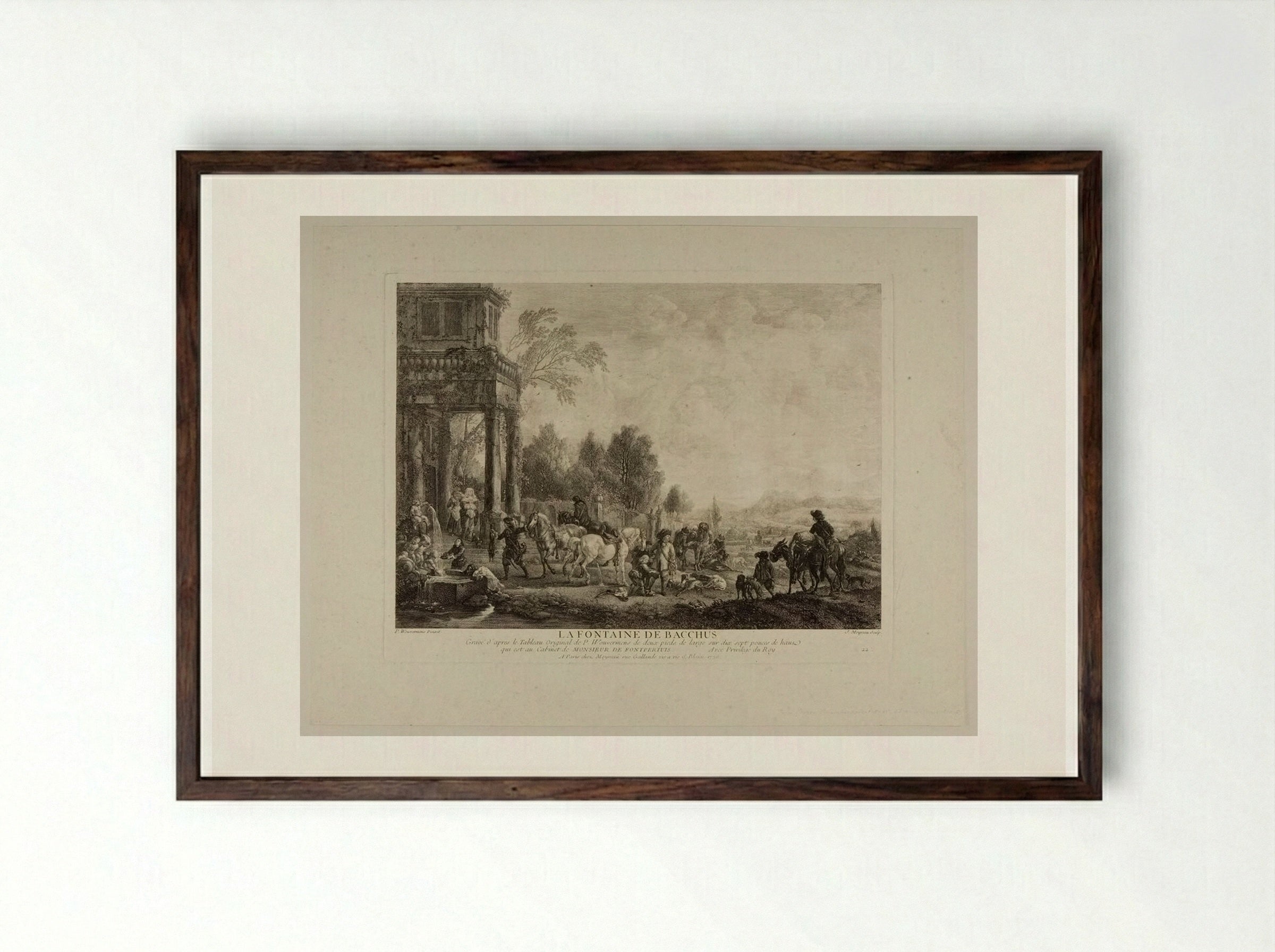 The Fountain of Bacchus - Jean Moyreau - Framed Print Dark Wood