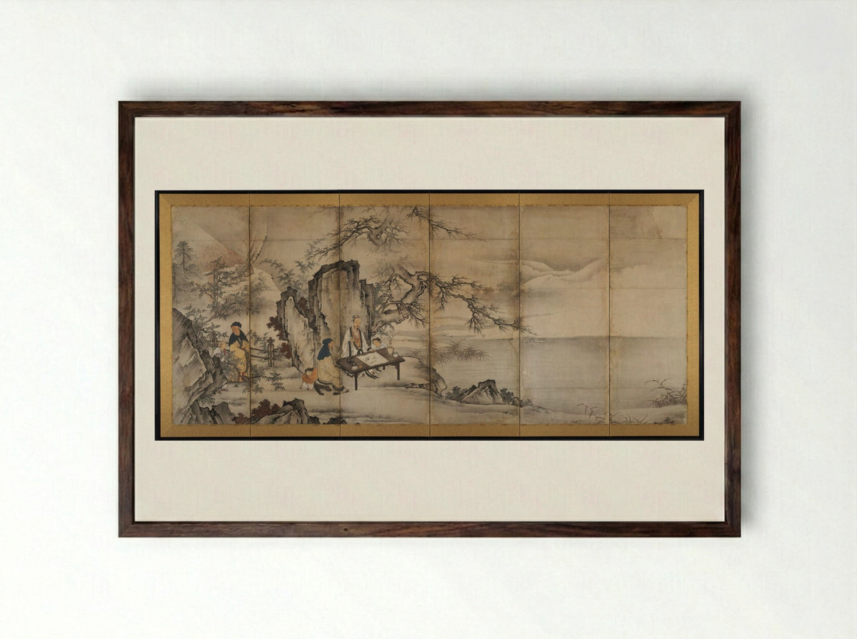The Four Accomplishments - Kano Shōei - Framed Print Dark Wood