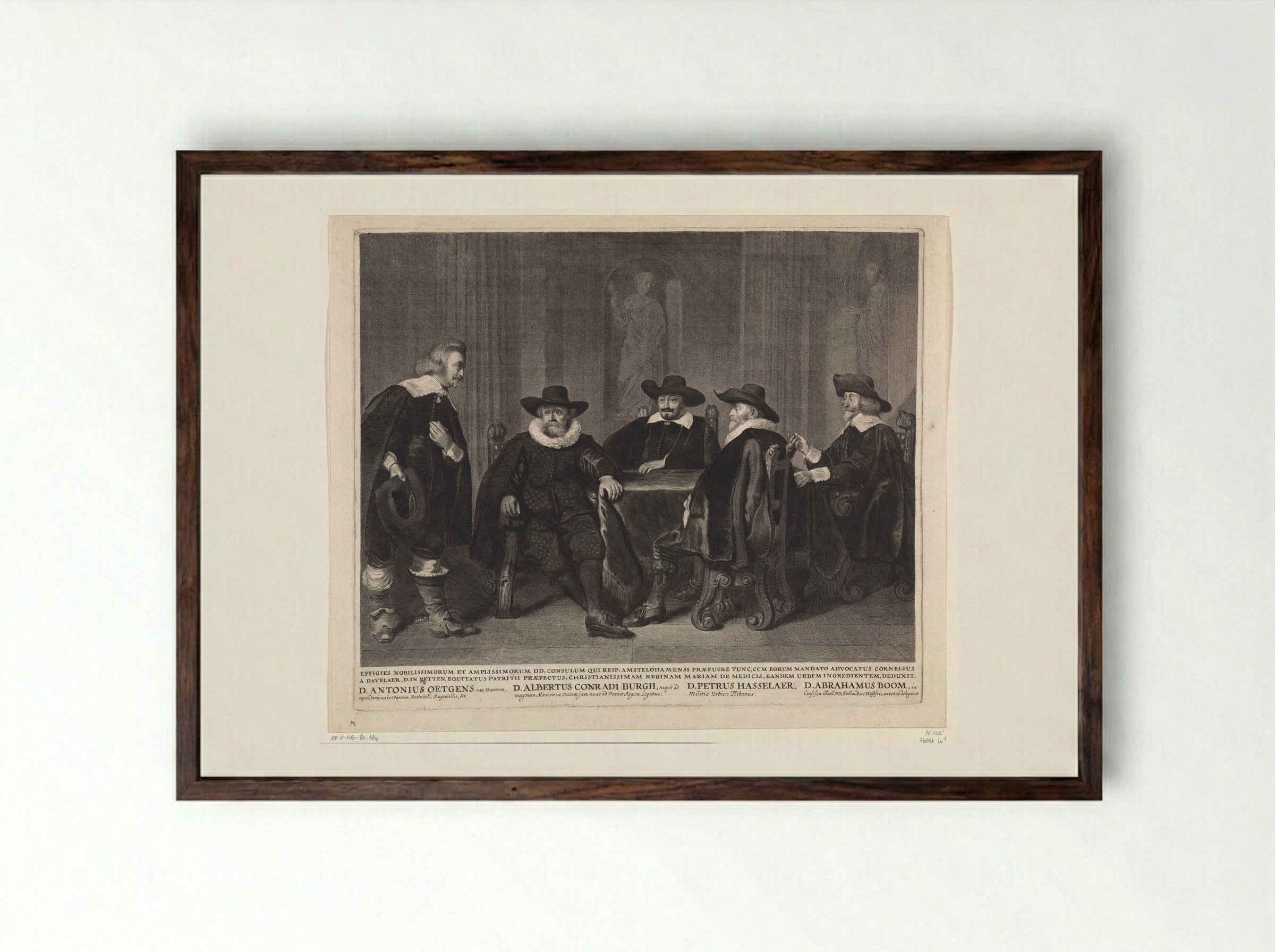 The Four Amsterdam Burgomasters Awaiting the Arrival of Maria de' Medici - Jonas Suyderhoef - Framed Print Dark Wood