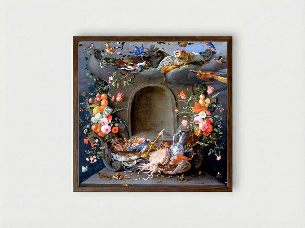 The Four Elements - Jan van Kessel the Elder - Framed Print Dark Wood