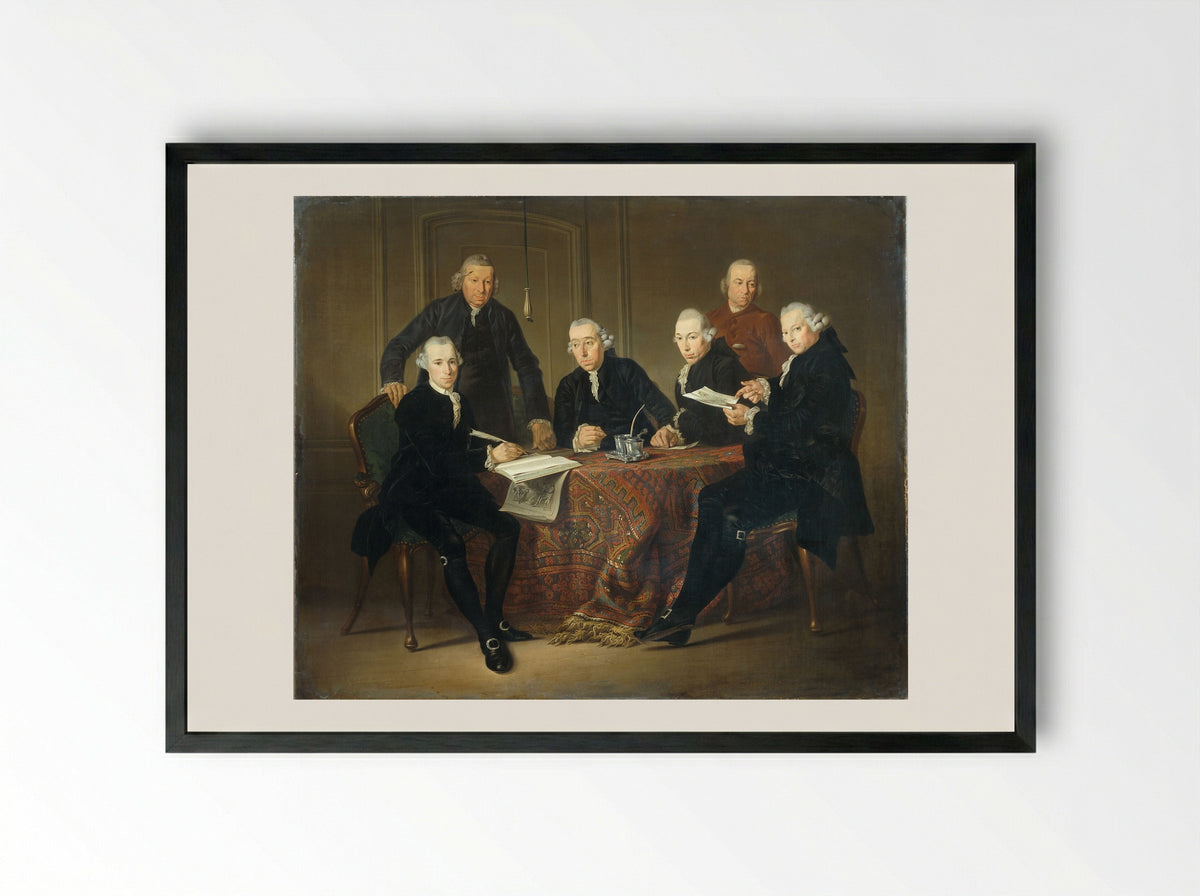 The Four Regents, the Secretary and the House Father of the Lepers' House in Amsterdam - Jacobus Luberti Augustini - Framed Print Black