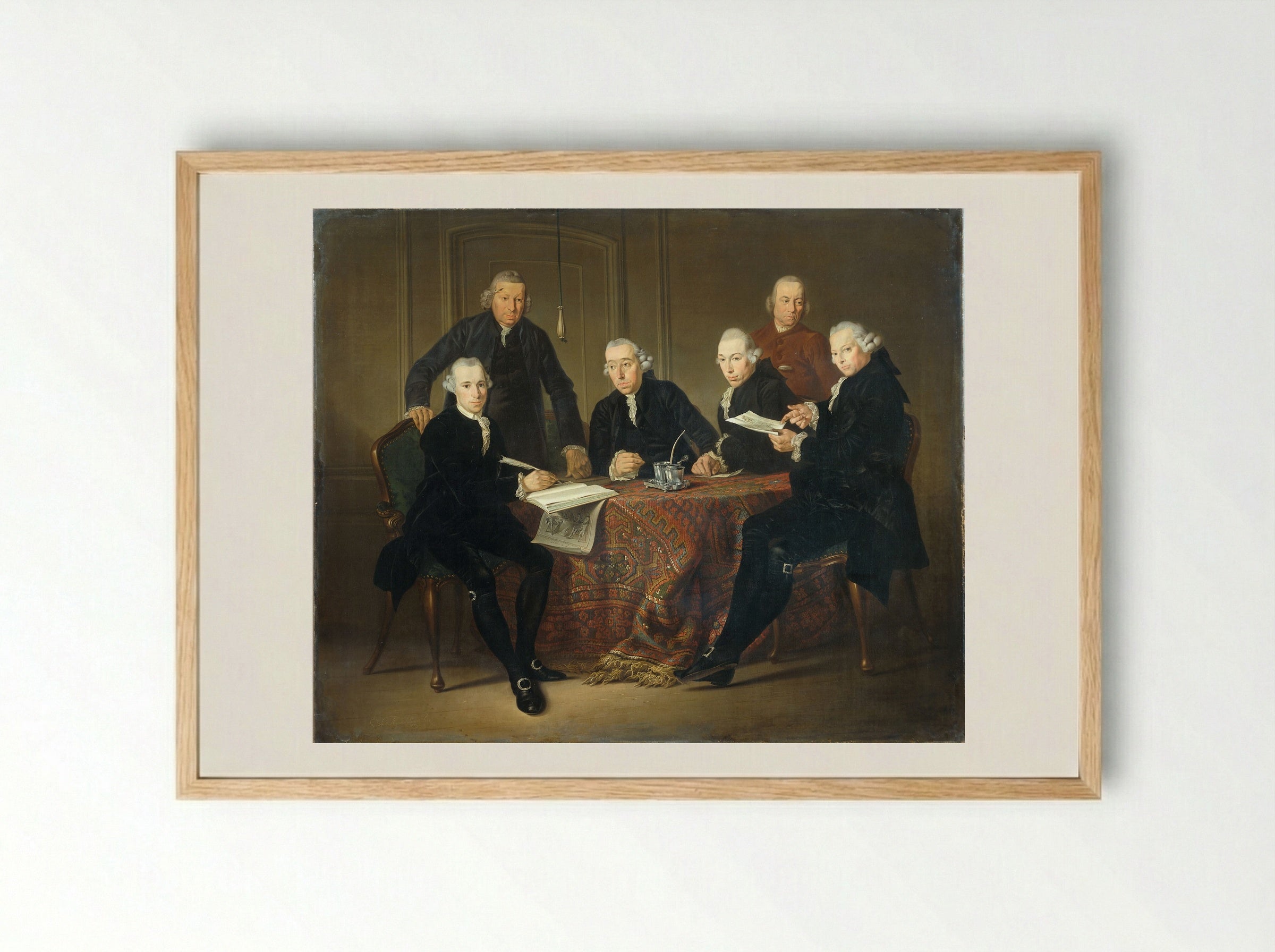 The Four Regents, the Secretary and the House Father of the Lepers' House in Amsterdam - Jacobus Luberti Augustini - Framed Print Wood