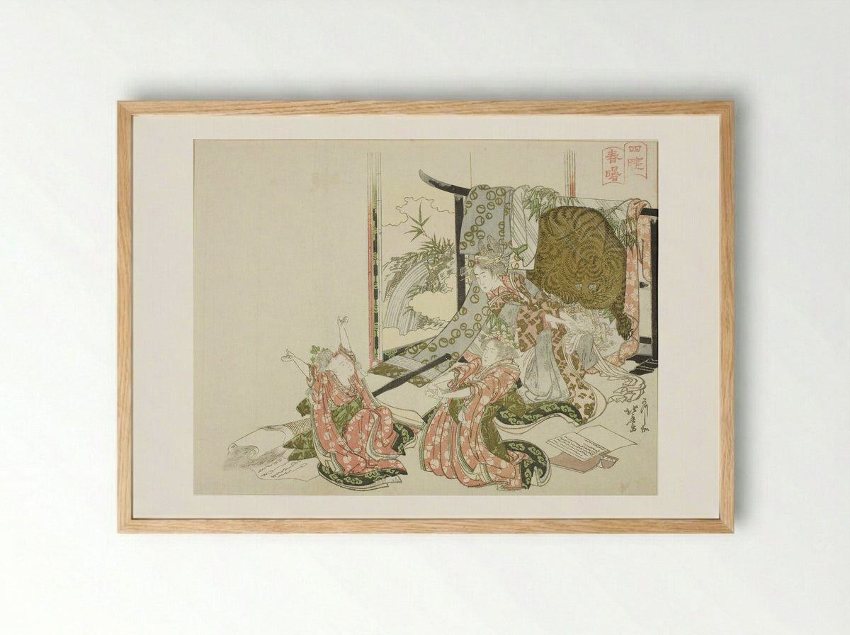 The Four Sleepers in Spring Dawn - Katsushika Hokusai - Framed Print Wood