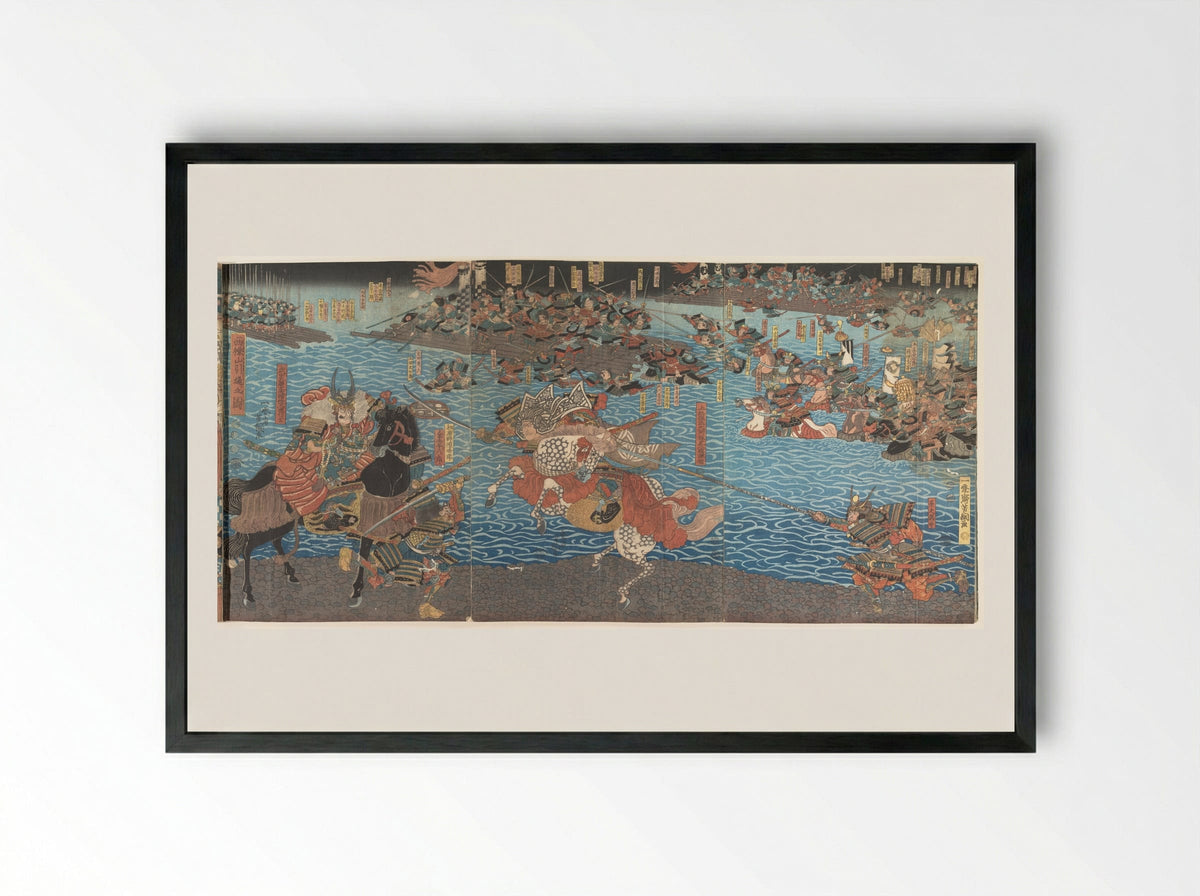 The Fourth Battle at Kawanakajima - Utagawa Yoshitsuna - Framed Print Black