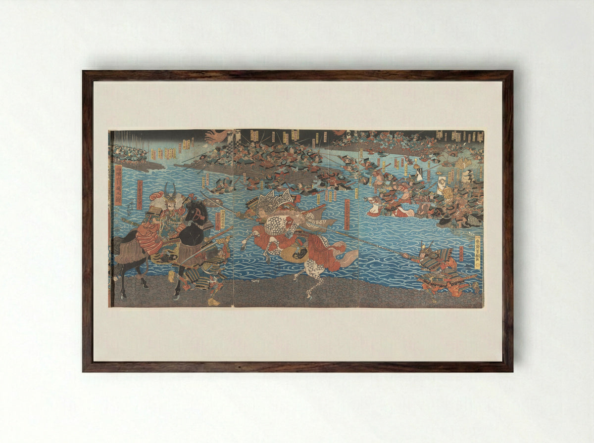 The Fourth Battle at Kawanakajima - Utagawa Yoshitsuna - Framed Print Dark Wood