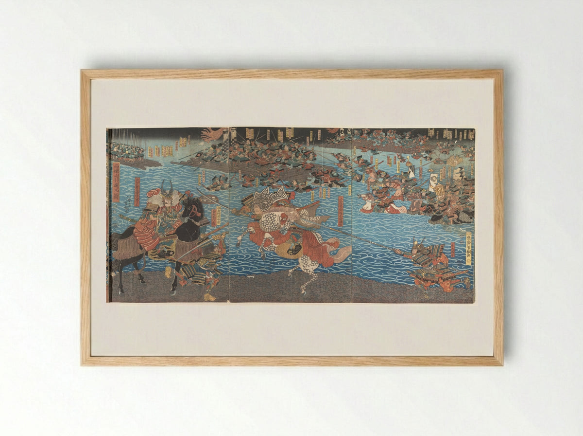 The Fourth Battle at Kawanakajima - Utagawa Yoshitsuna - Framed Print Wood