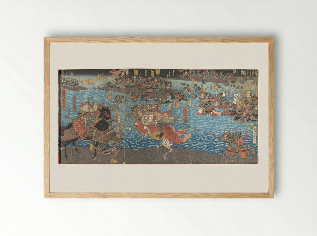 The Fourth Battle at Kawanakajima - Utagawa Yoshitsuna - Framed Print Wood
