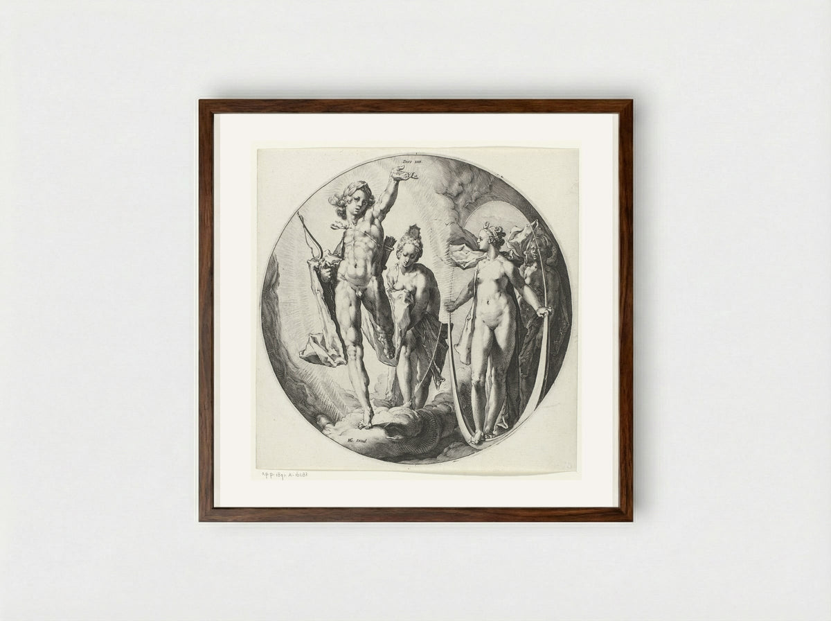 The Fourth Day of Creation: The Creation of the Sun, Moon and Stars - Jan Harmensz. Muller - Framed Print Dark Wood