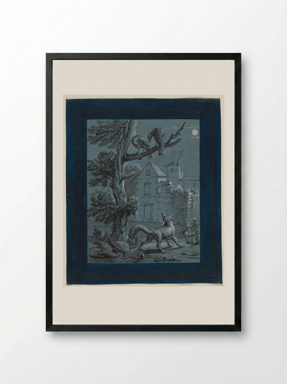 The Fox and the Turkey Hens - Jean-Baptiste Oudry - Framed Print Black