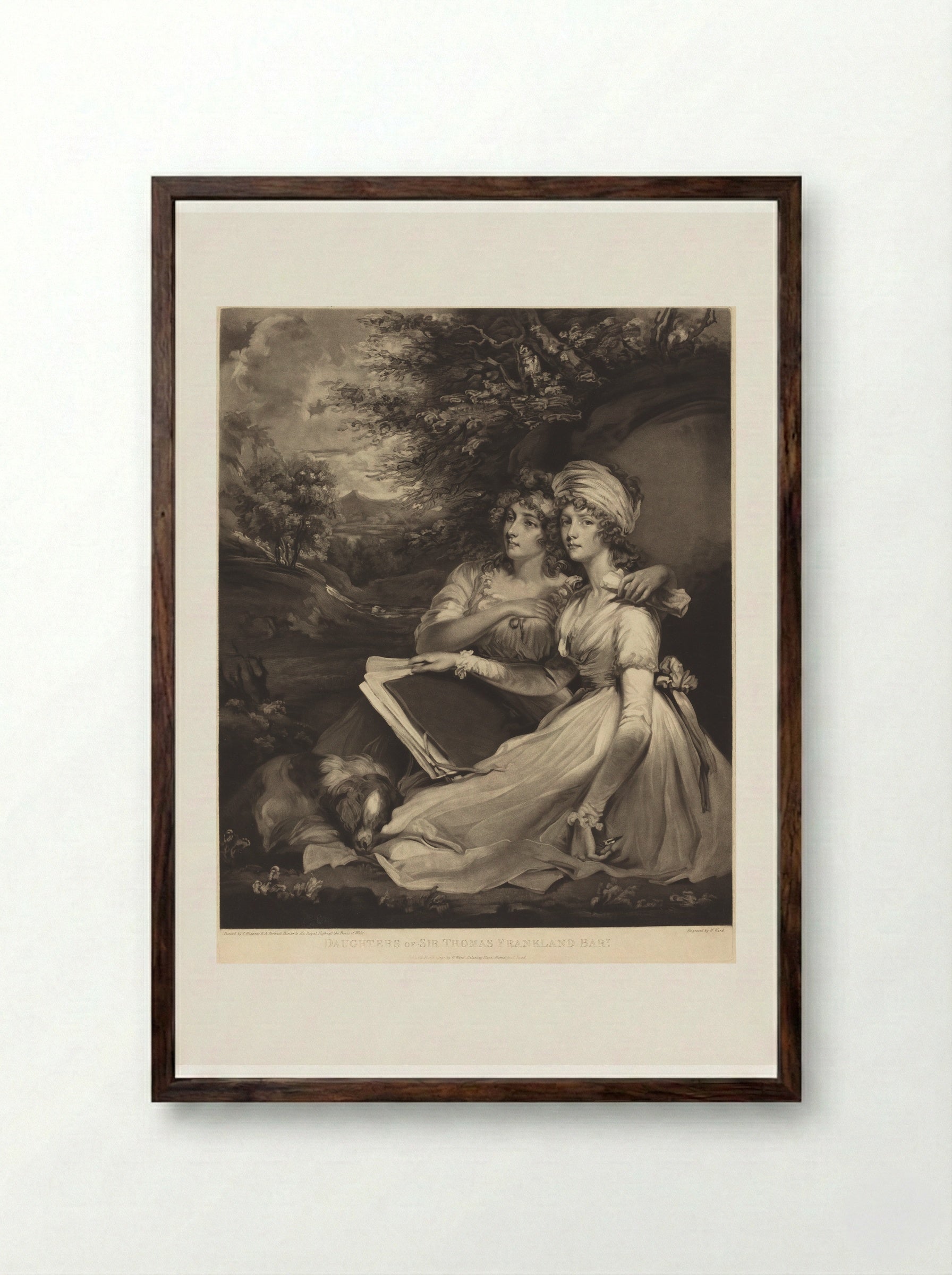 The Frankland Sisters - John Hoppner - Framed Print Dark Wood