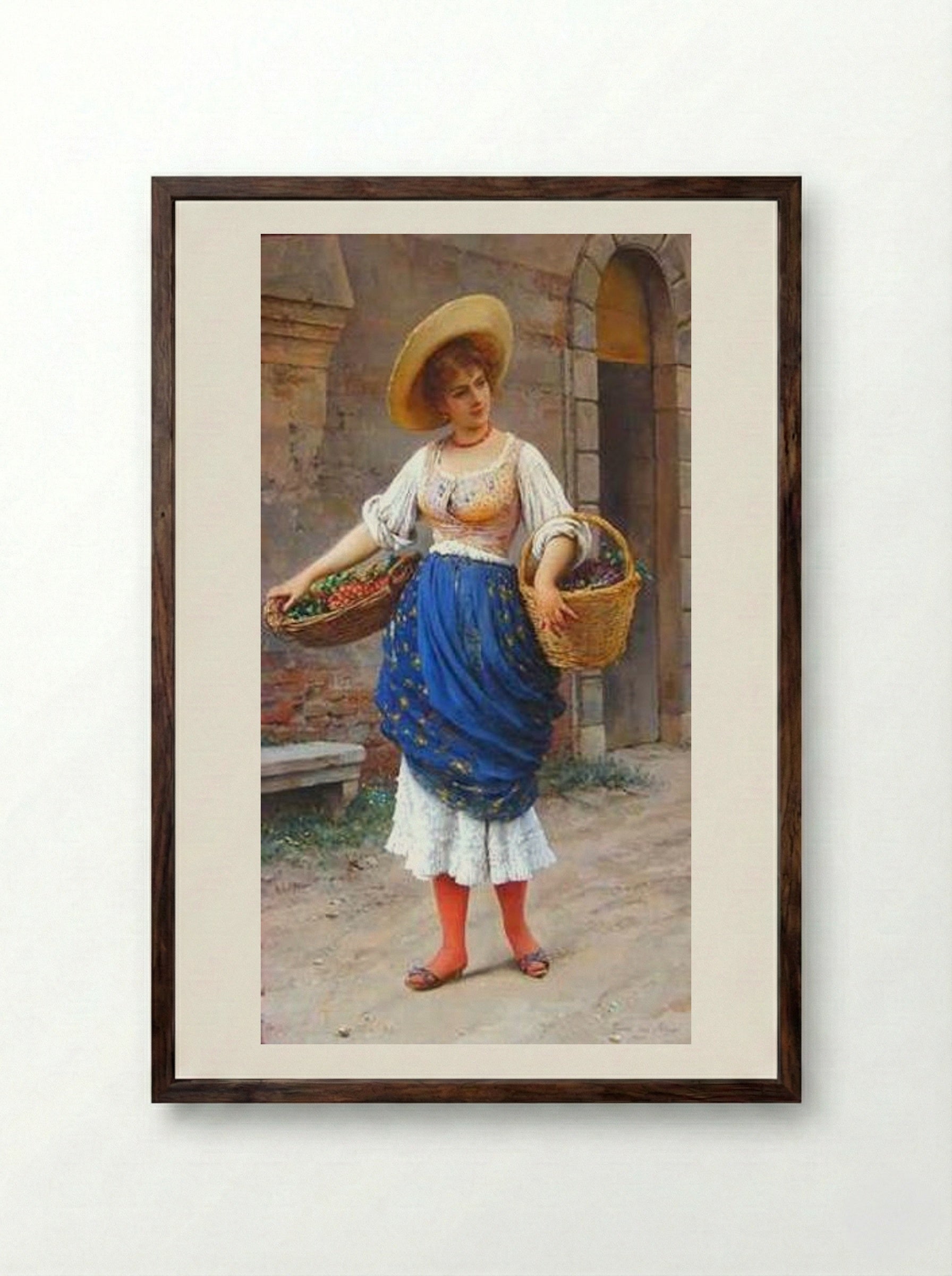 The Fruit Seller - Eugene de Blaas - Framed Print Dark Wood