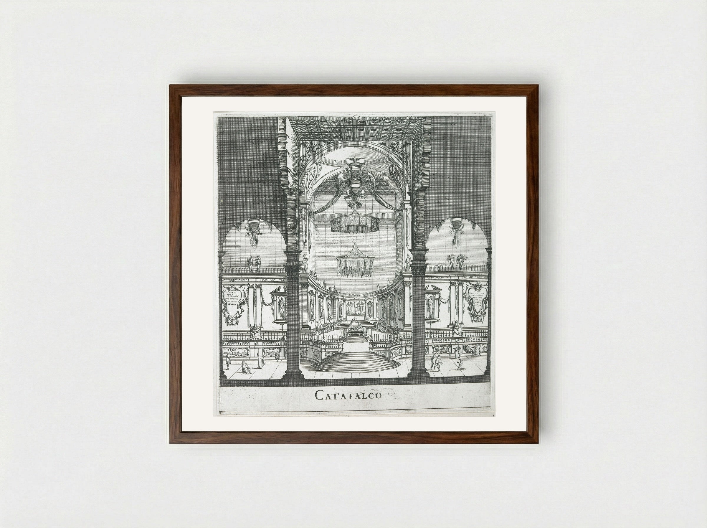 The Funeral of Ferdinand II: The Catafalque - Stefano Della Bella - Framed Print Dark Wood