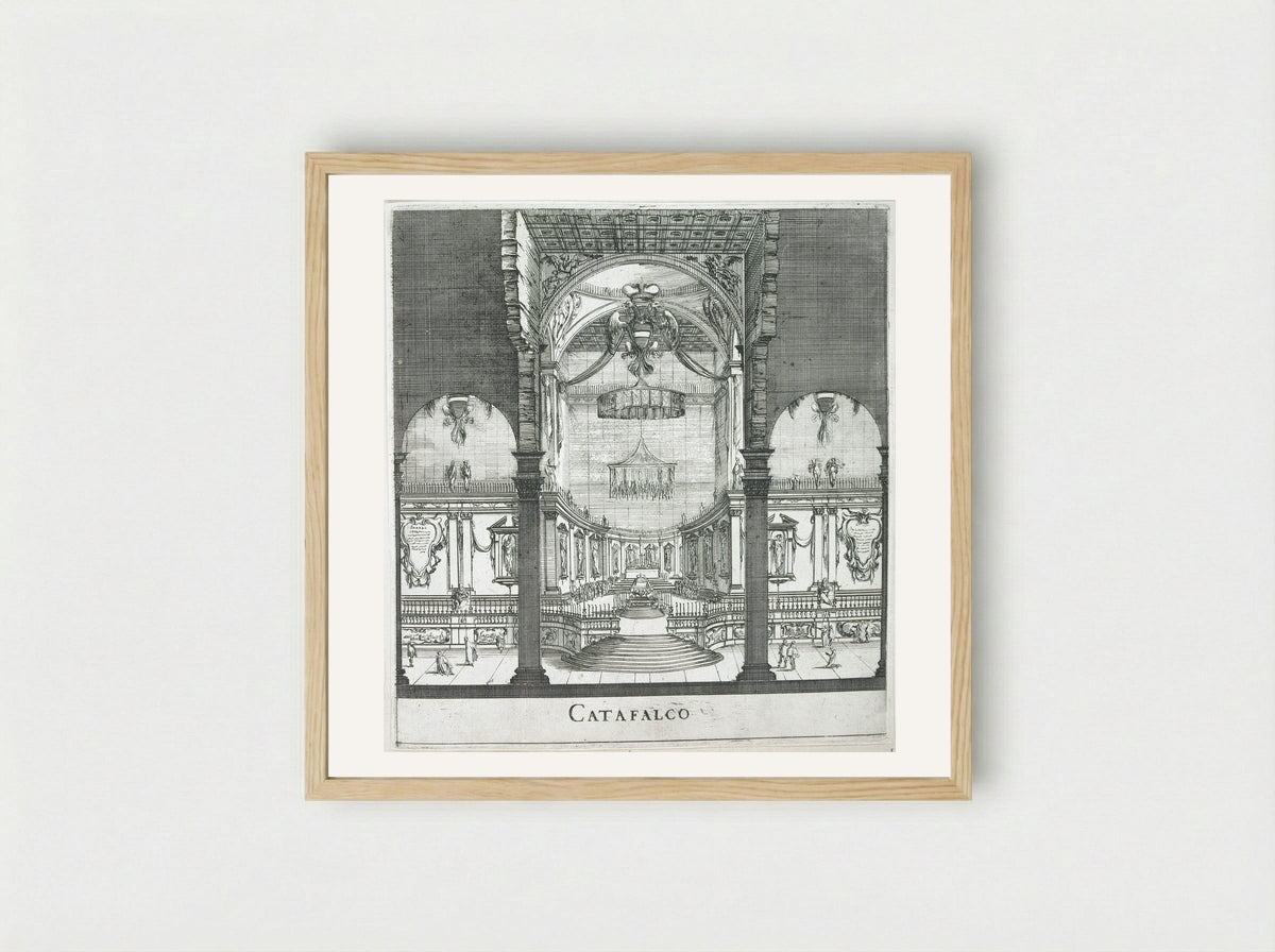 The Funeral of Ferdinand II: The Catafalque - Stefano Della Bella - Framed Print Wood