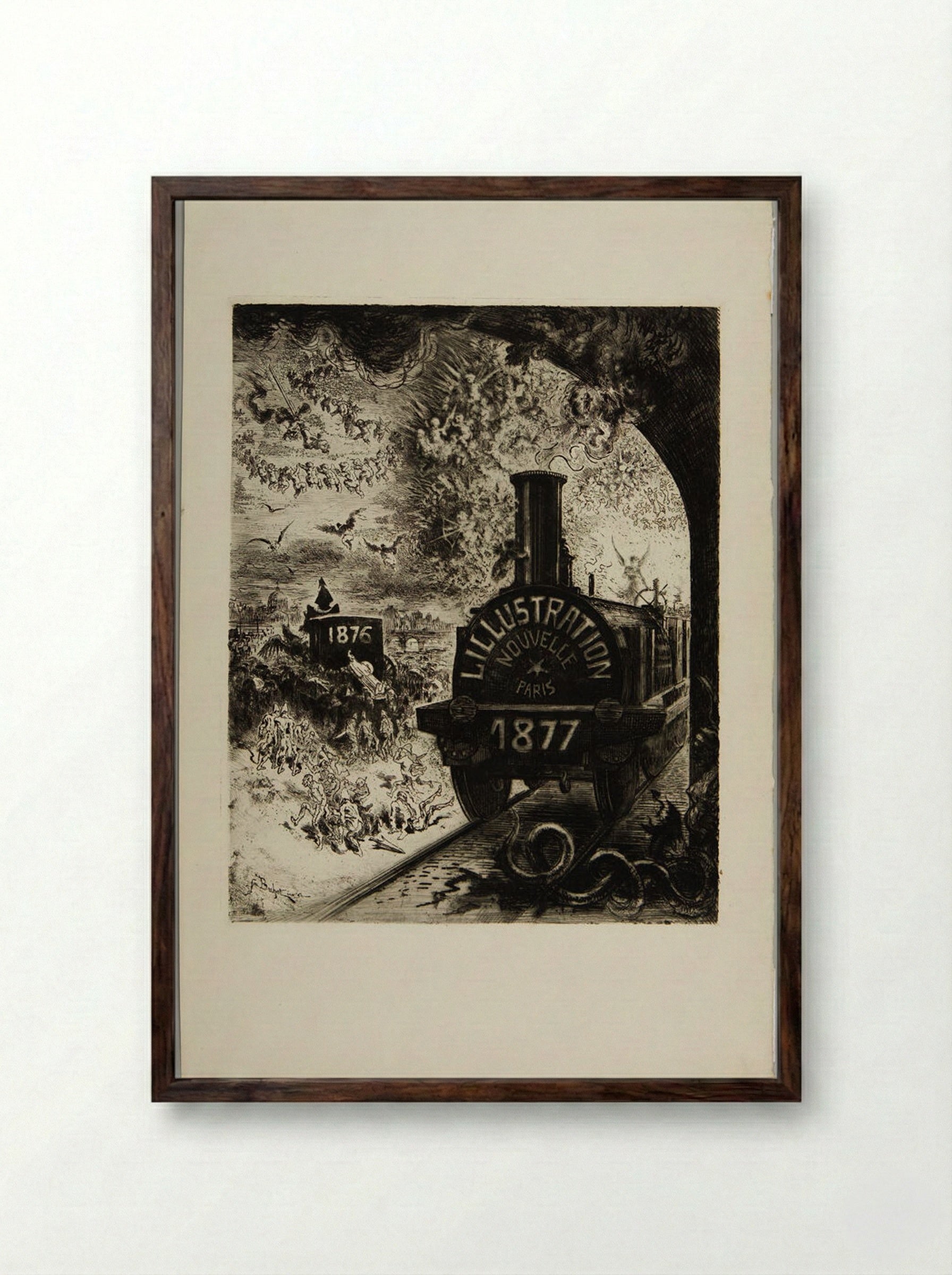 The Funeral of the Burin (Frontispiece) - Félix Hilaire Buhot - Framed Print Dark Wood