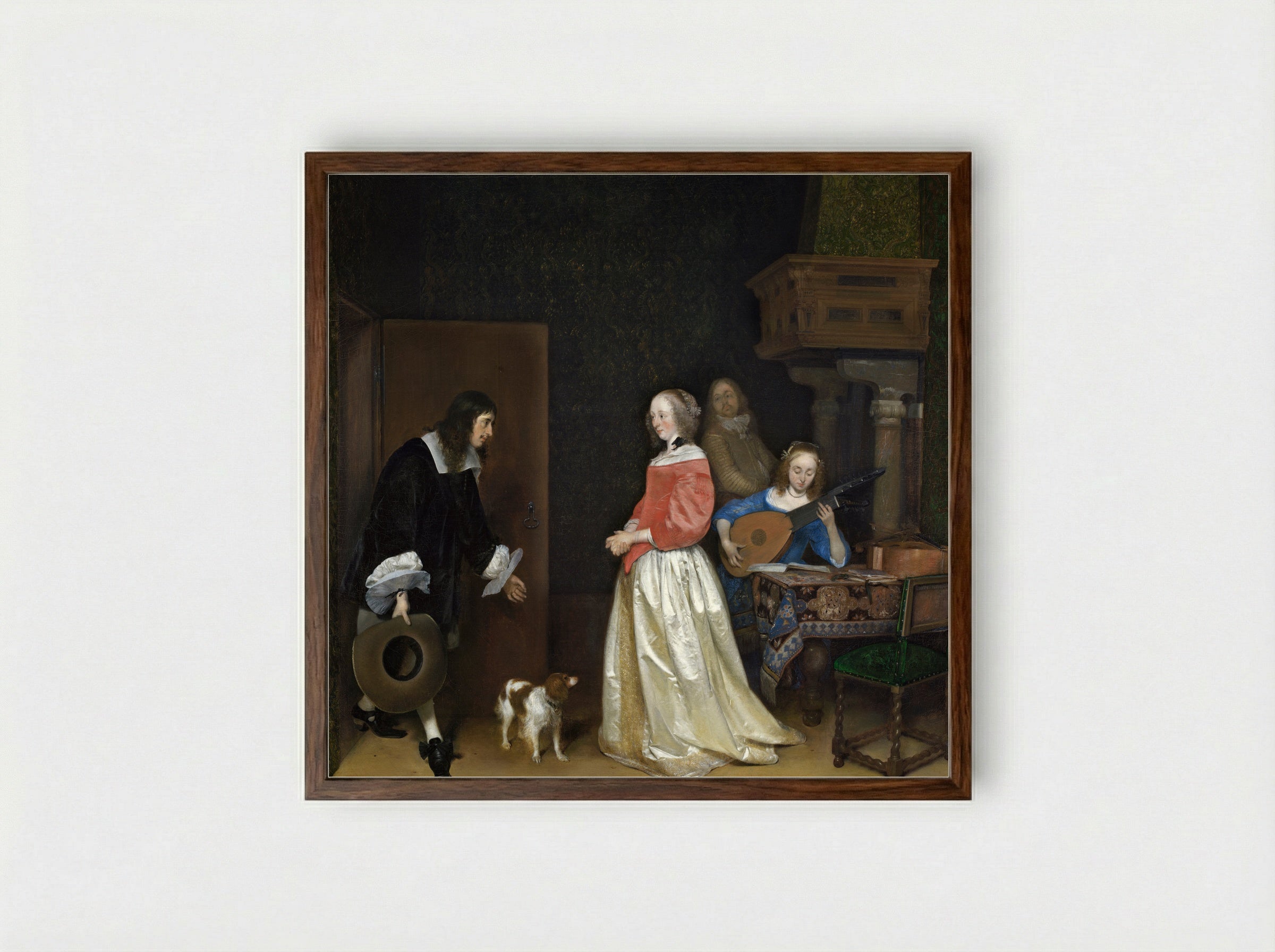 The Gallant Conversation - Gerard ter Borch (II) - Framed Print Dark Wood