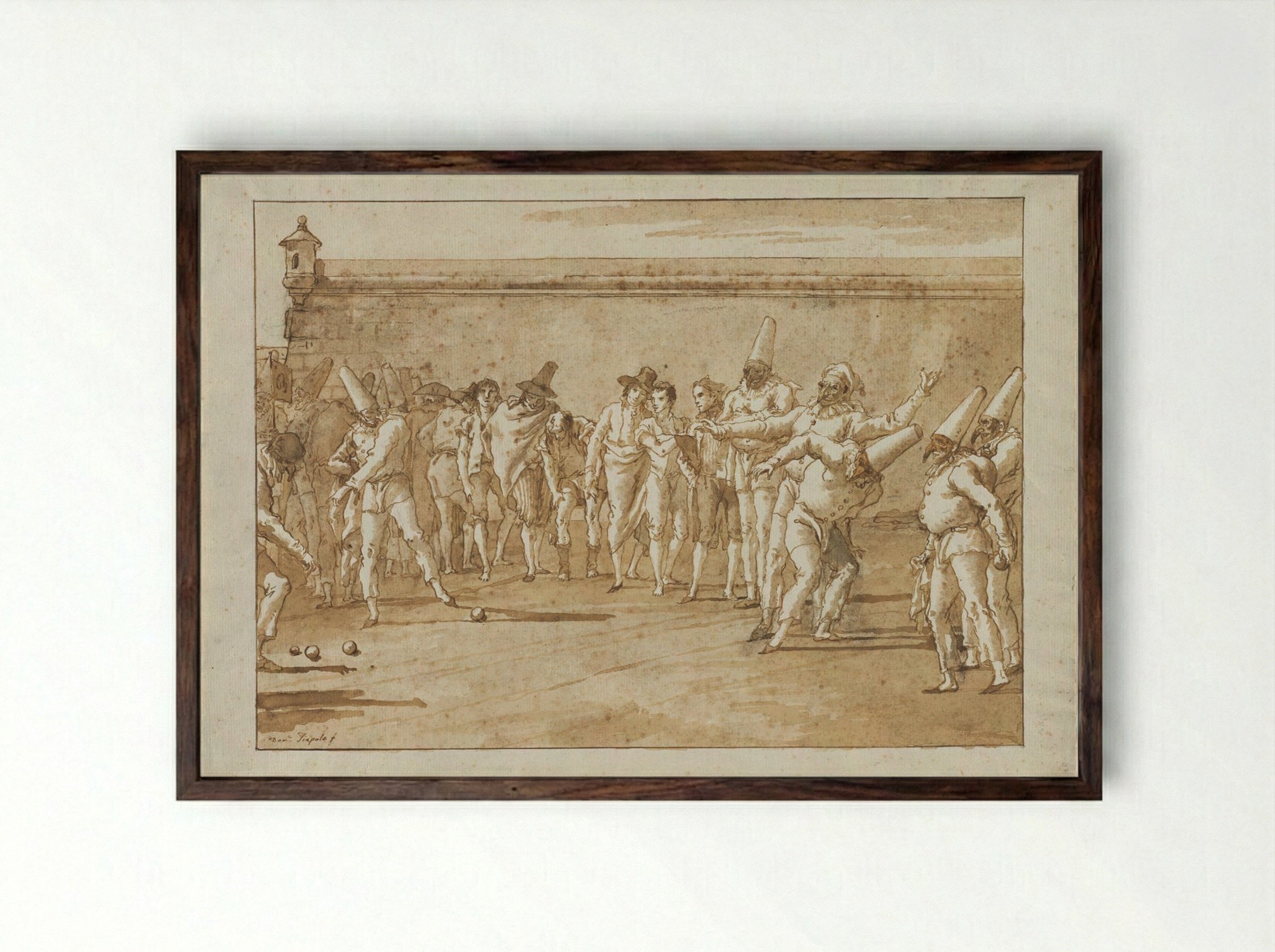 The Game of Bowls - Giovanni Domenico Tiepolo - Framed Print Dark Wood