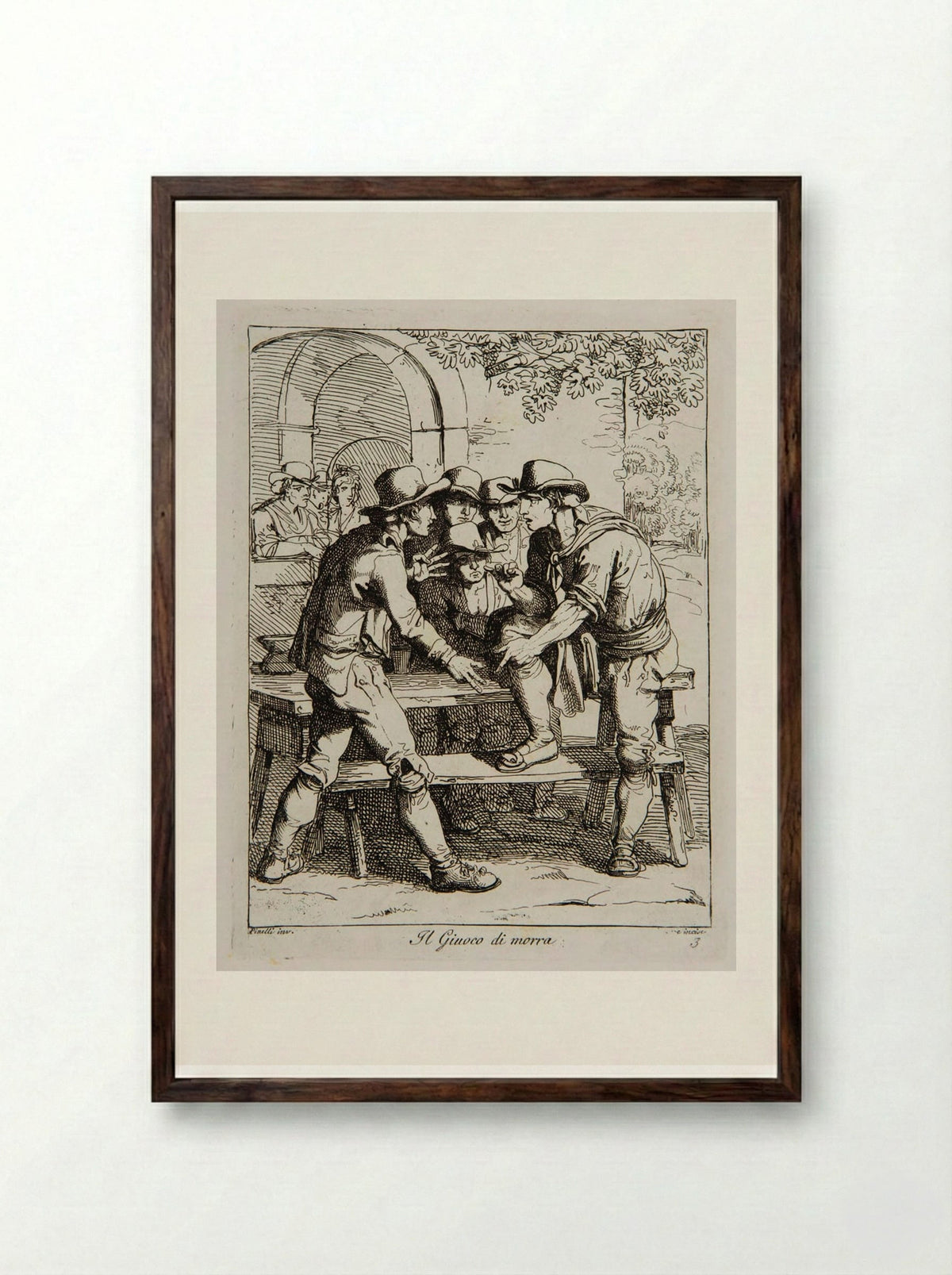 The Game of Morra - Bartolomeo Pinelli - Framed Print Dark Wood