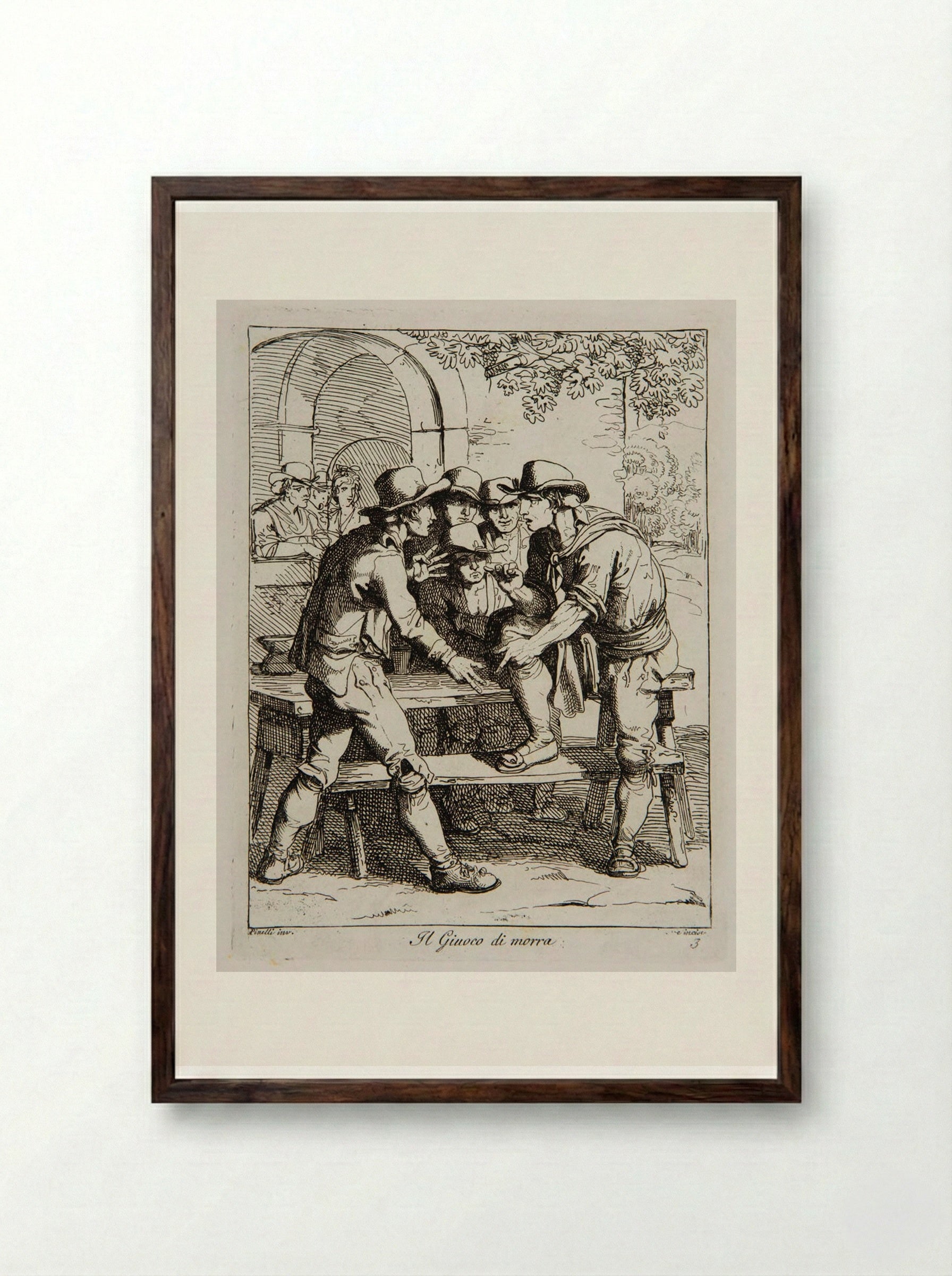 The Game of Morra - Bartolomeo Pinelli - Framed Print Dark Wood