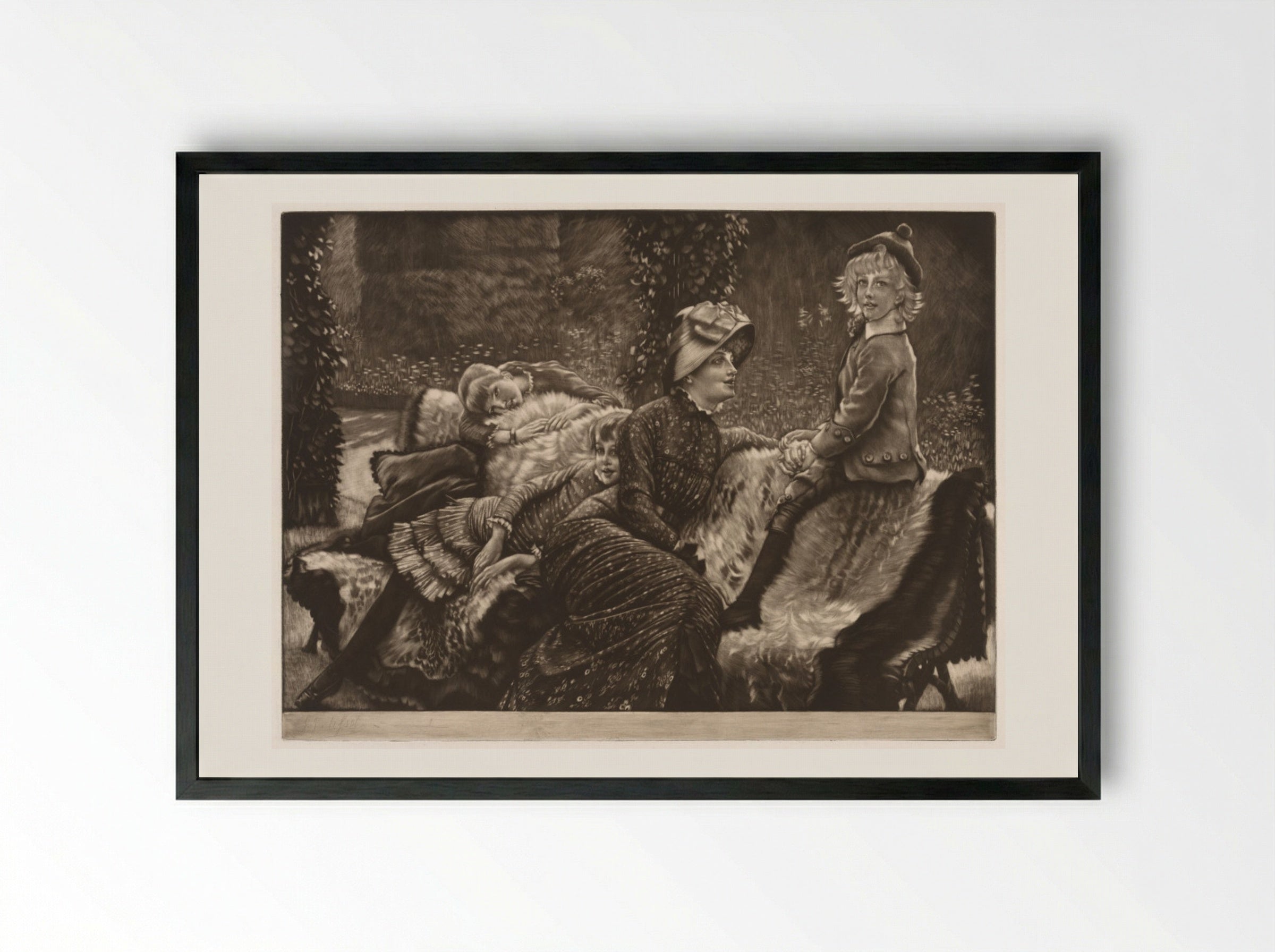 The Garden Bench - James Tissot - Framed Print Black