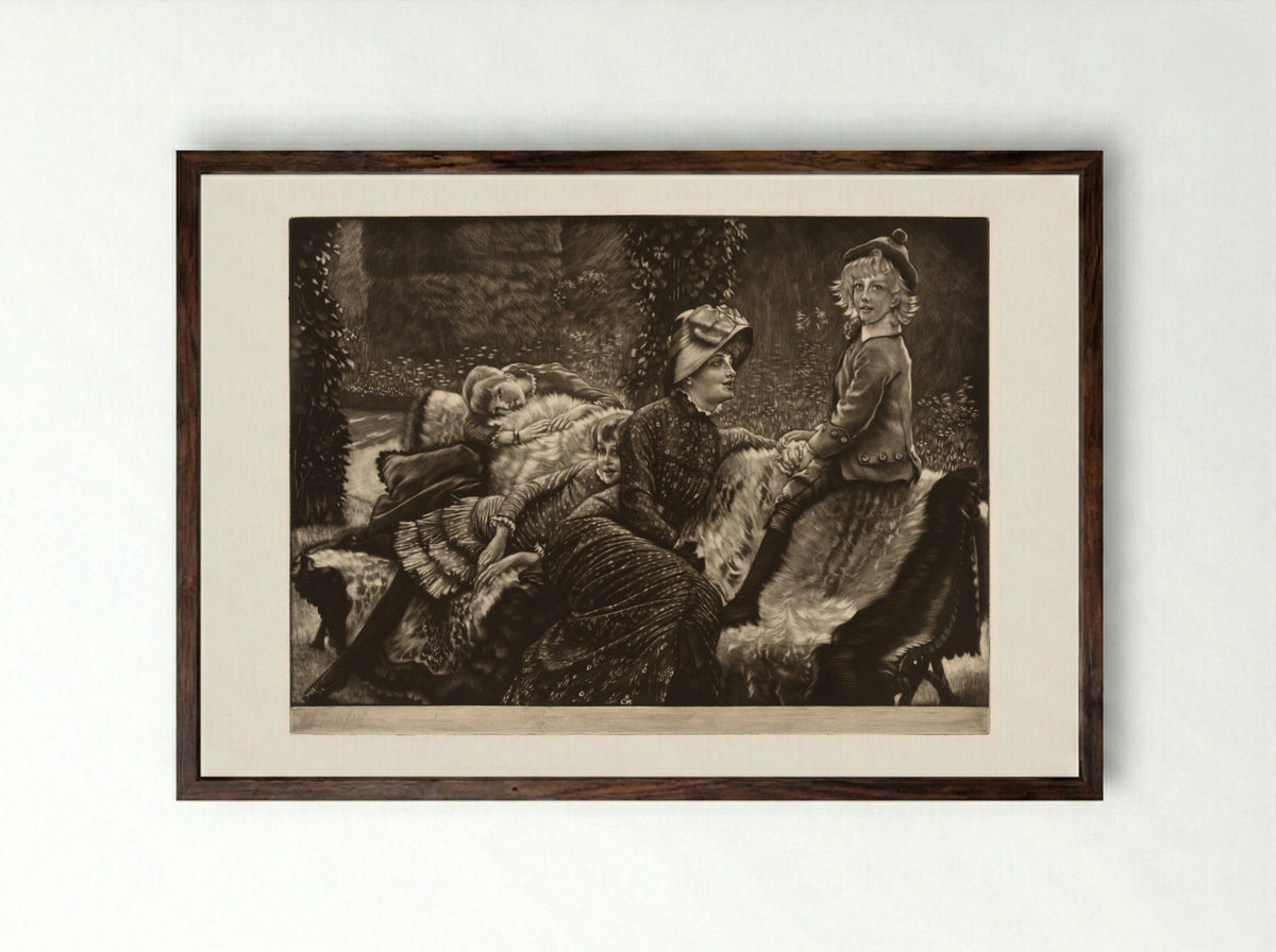 The Garden Bench - James Tissot - Framed Print Dark Wood