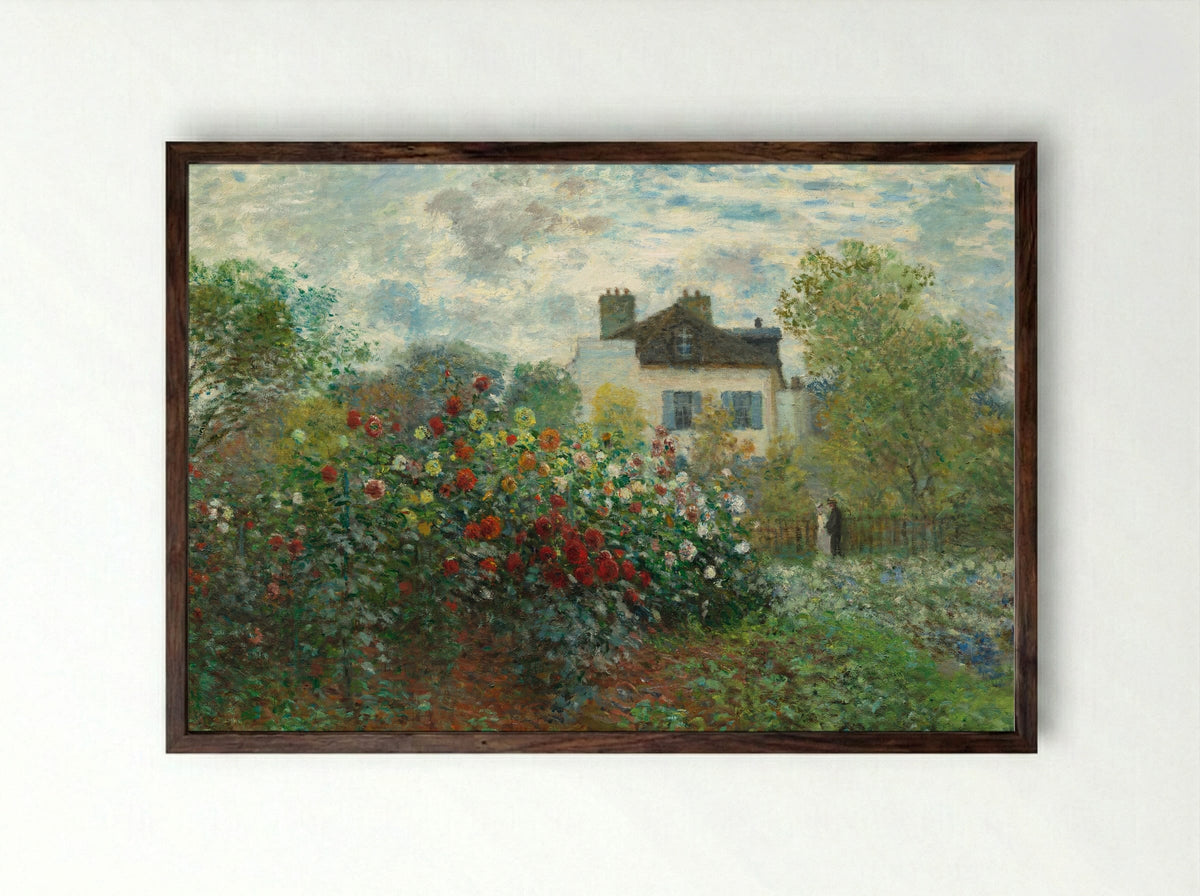 The Garden at Argenteuil - Claude Monet - Framed Print Dark Wood