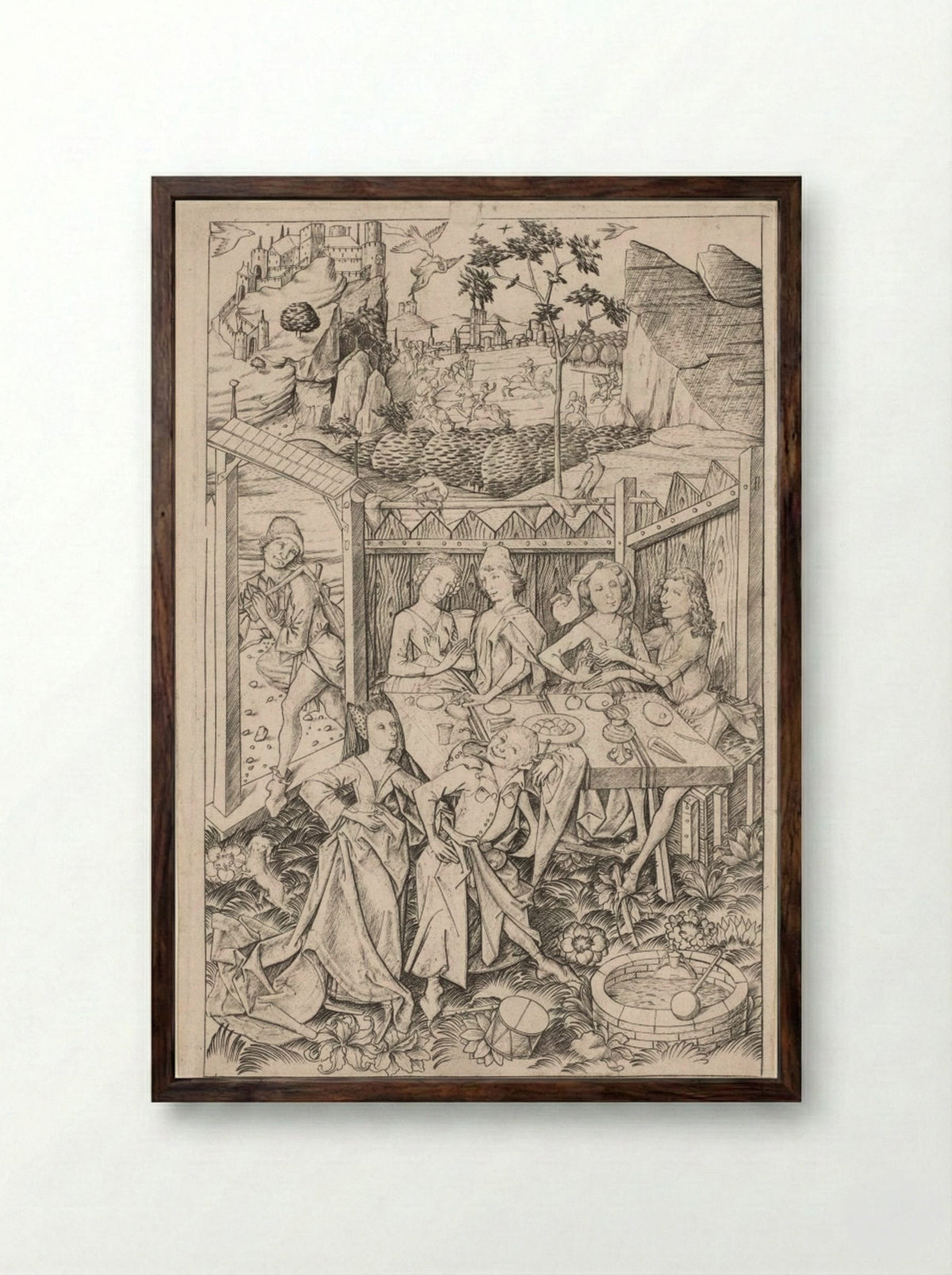 The Garden of Love (Large Plate) - Master ES - Framed Print Dark Wood