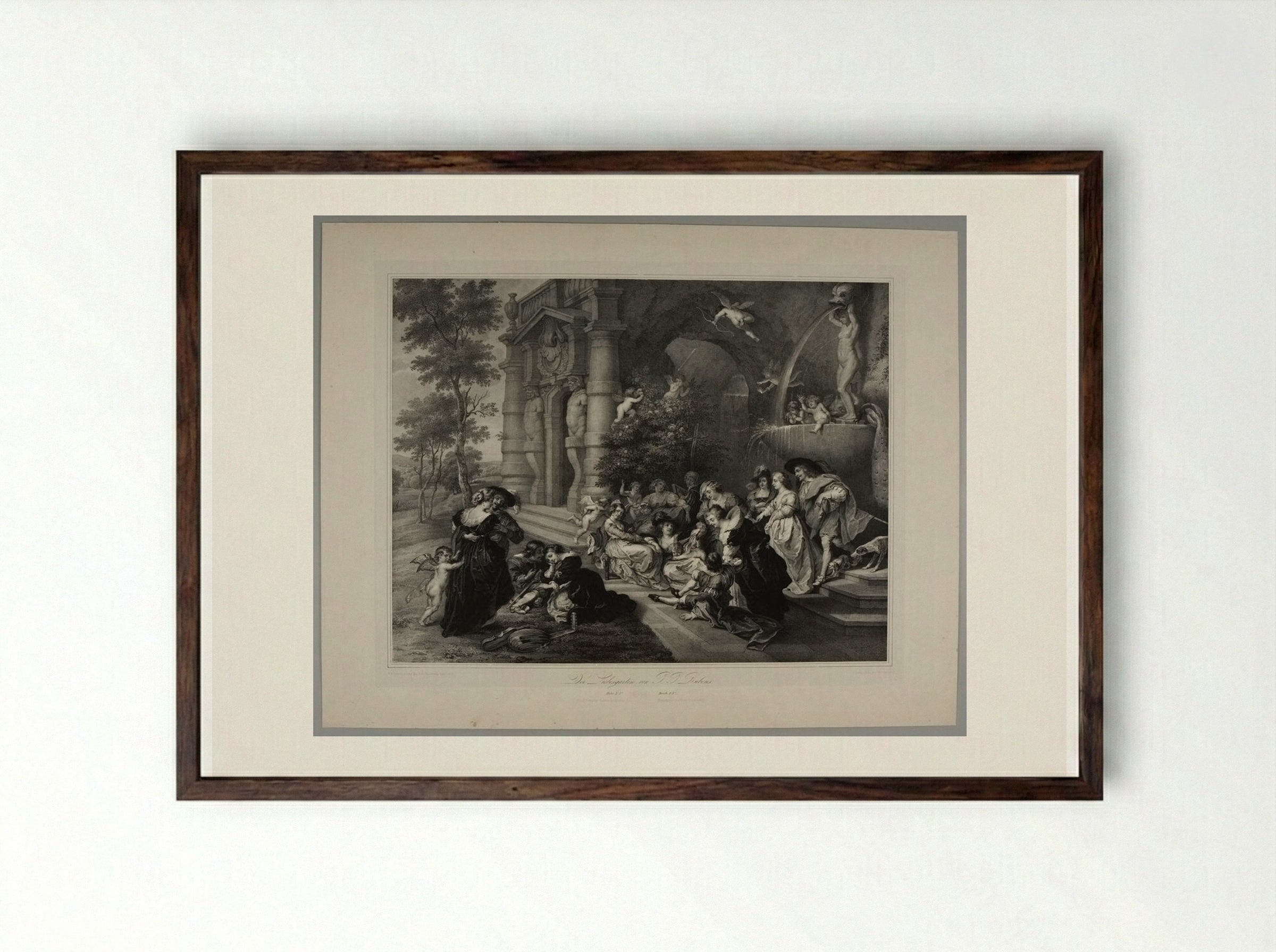 The Garden of Love - Franz Hanfstaengl - Framed Print Dark Wood