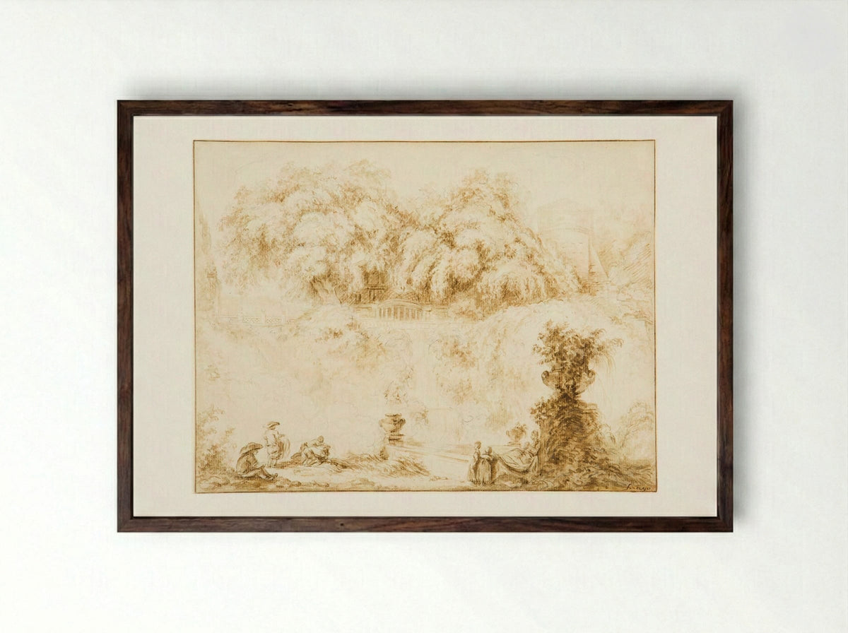 The Gardens and Terraces of the Villa d'Este - Jean-Honoré Fragonard - Framed Print Dark Wood