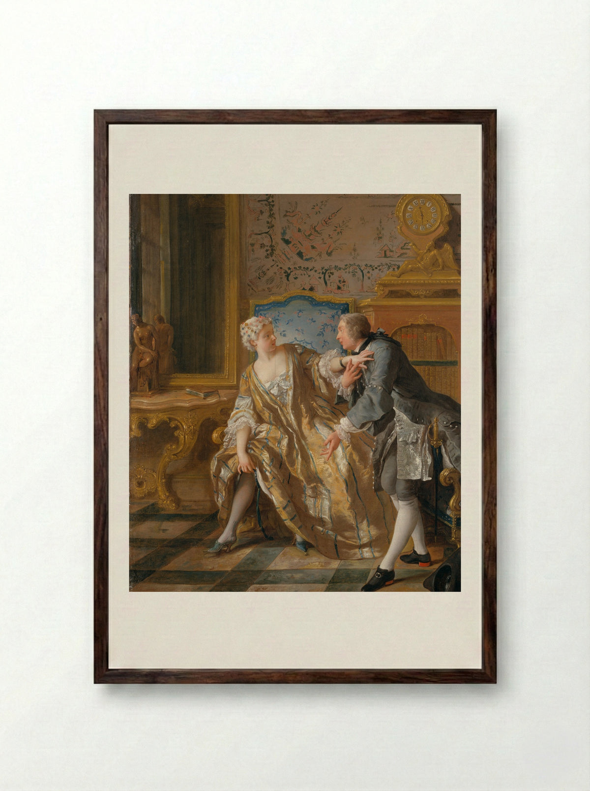 The Garter - Jean François de Troy - Framed Print Dark Wood