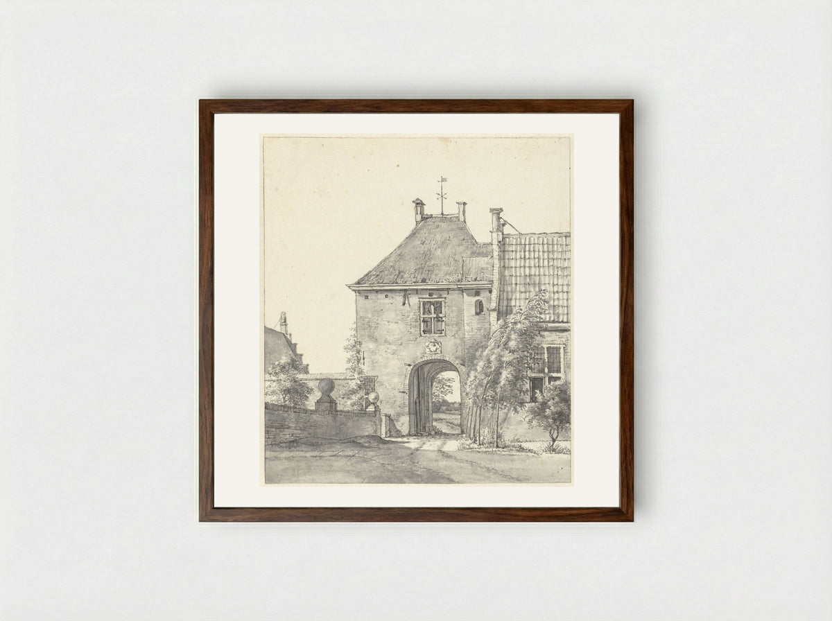 The Gate of Heemstede Castle - Gerrit Lamberts - Framed Print Dark Wood