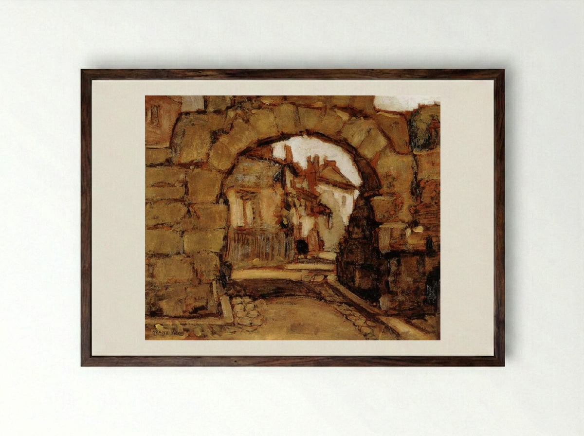 The Gate within the City Walls - Grant Wood - Framed Print Dark Wood