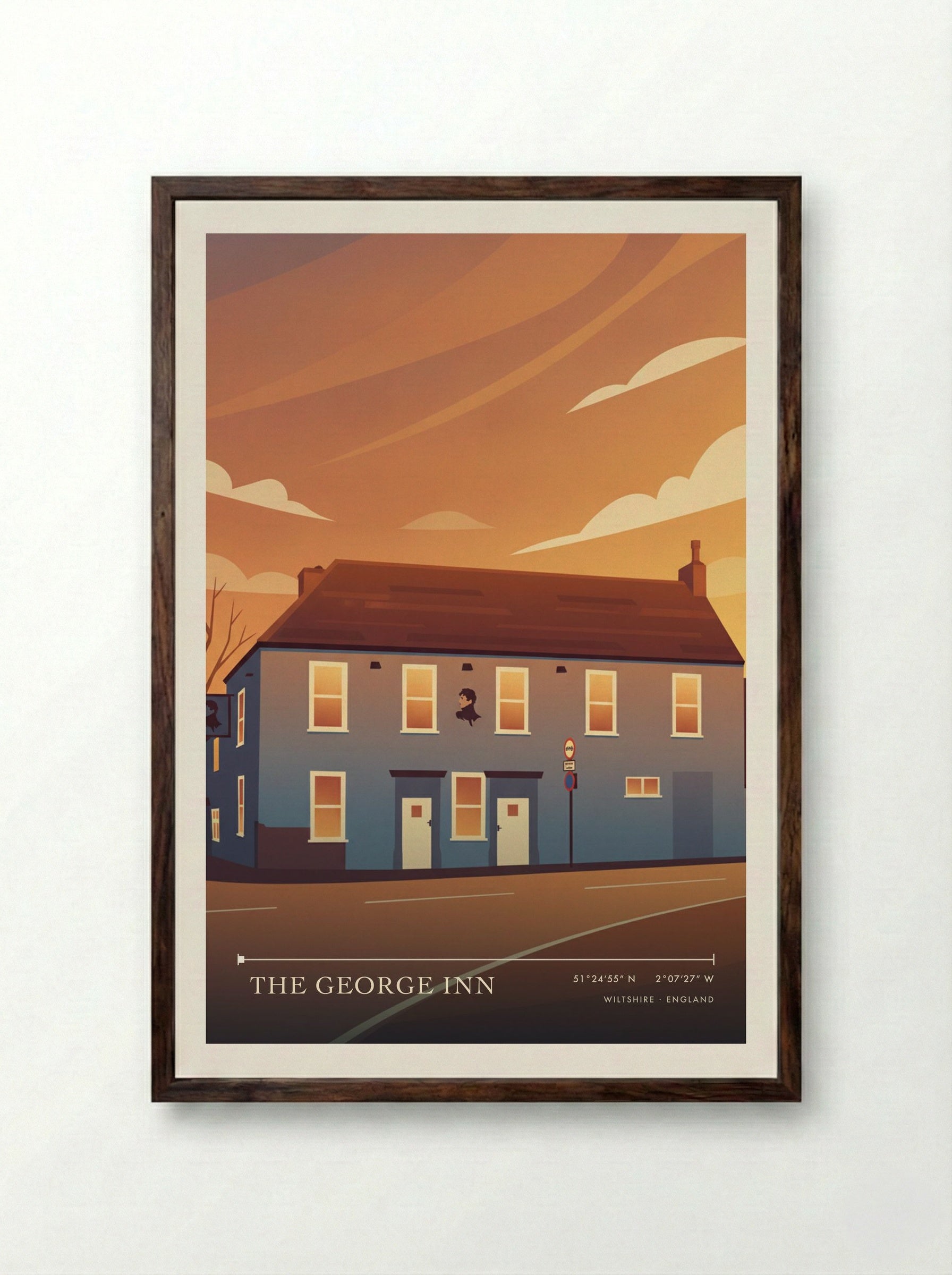 The George Inn Wiltshire England Travel Poster - Framed Print Dark Wood