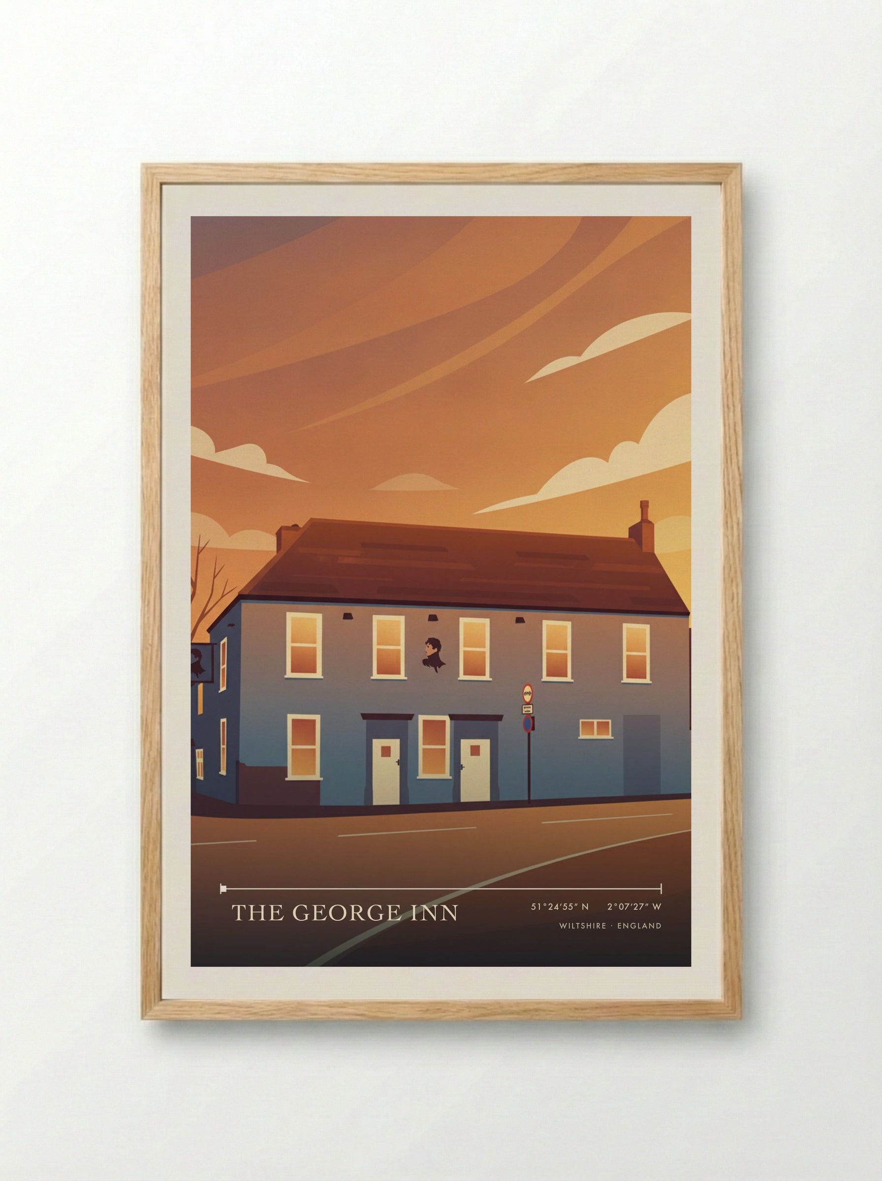 The George Inn Wiltshire England Travel Poster - Framed Print Wood
