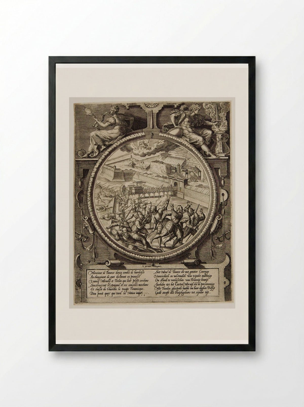 The German Troops Driven from the Citadel, 1 August 1577 - Johannes Wierix - Framed Print Black