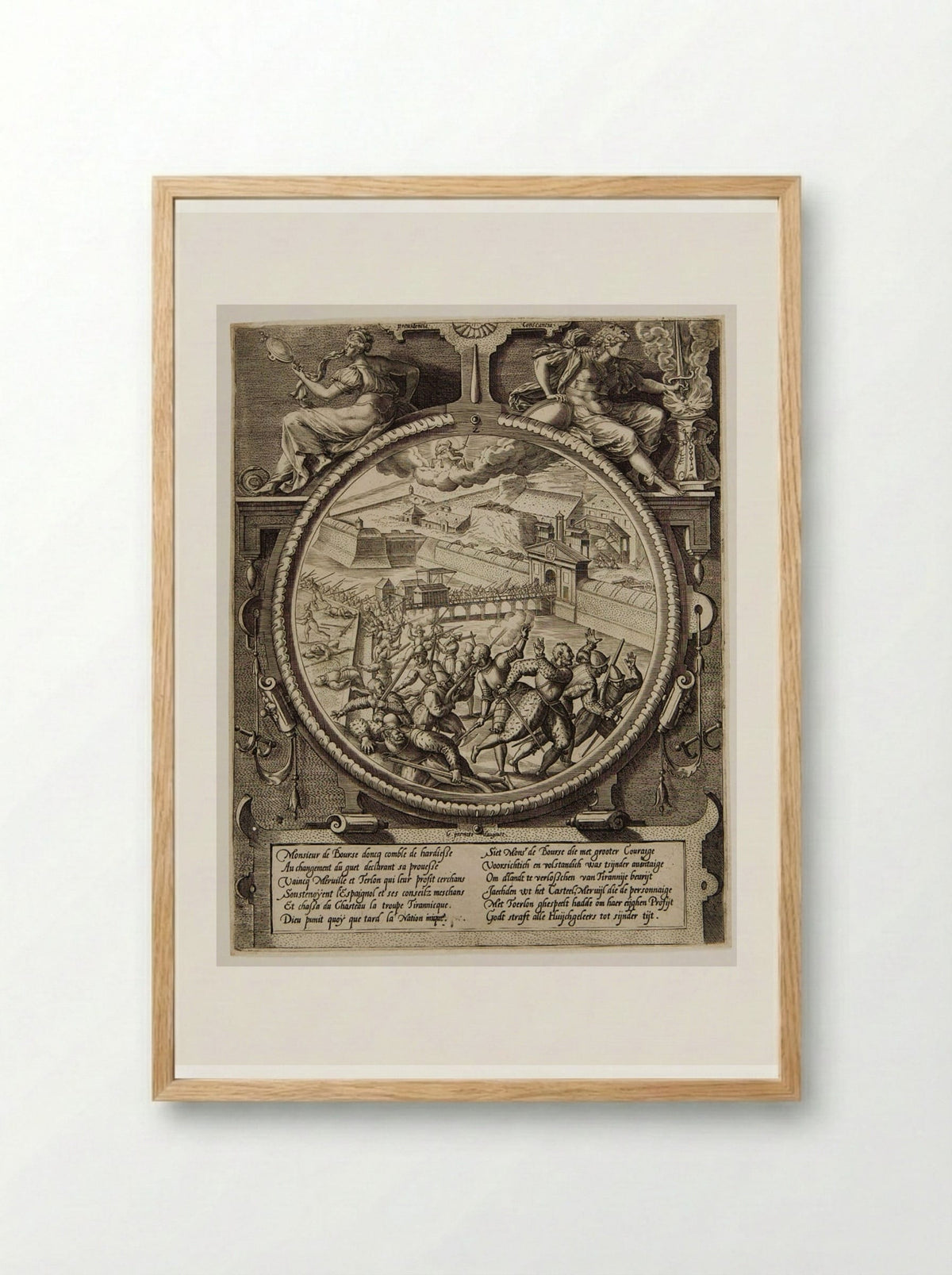 The German Troops Driven from the Citadel, 1 August 1577 - Johannes Wierix - Framed Print Wood
