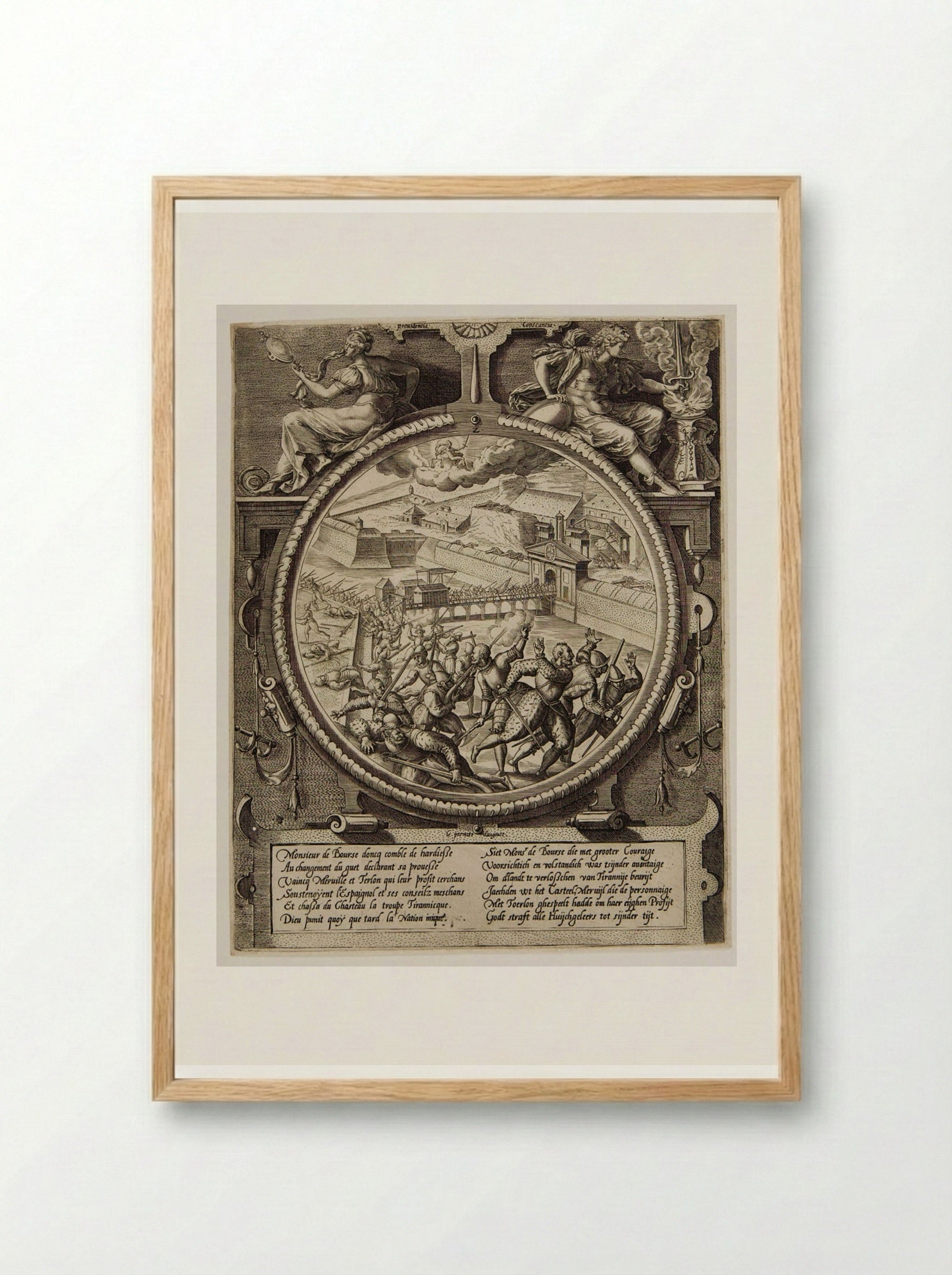 The German Troops Driven from the Citadel, 1 August 1577 - Johannes Wierix - Framed Print Wood