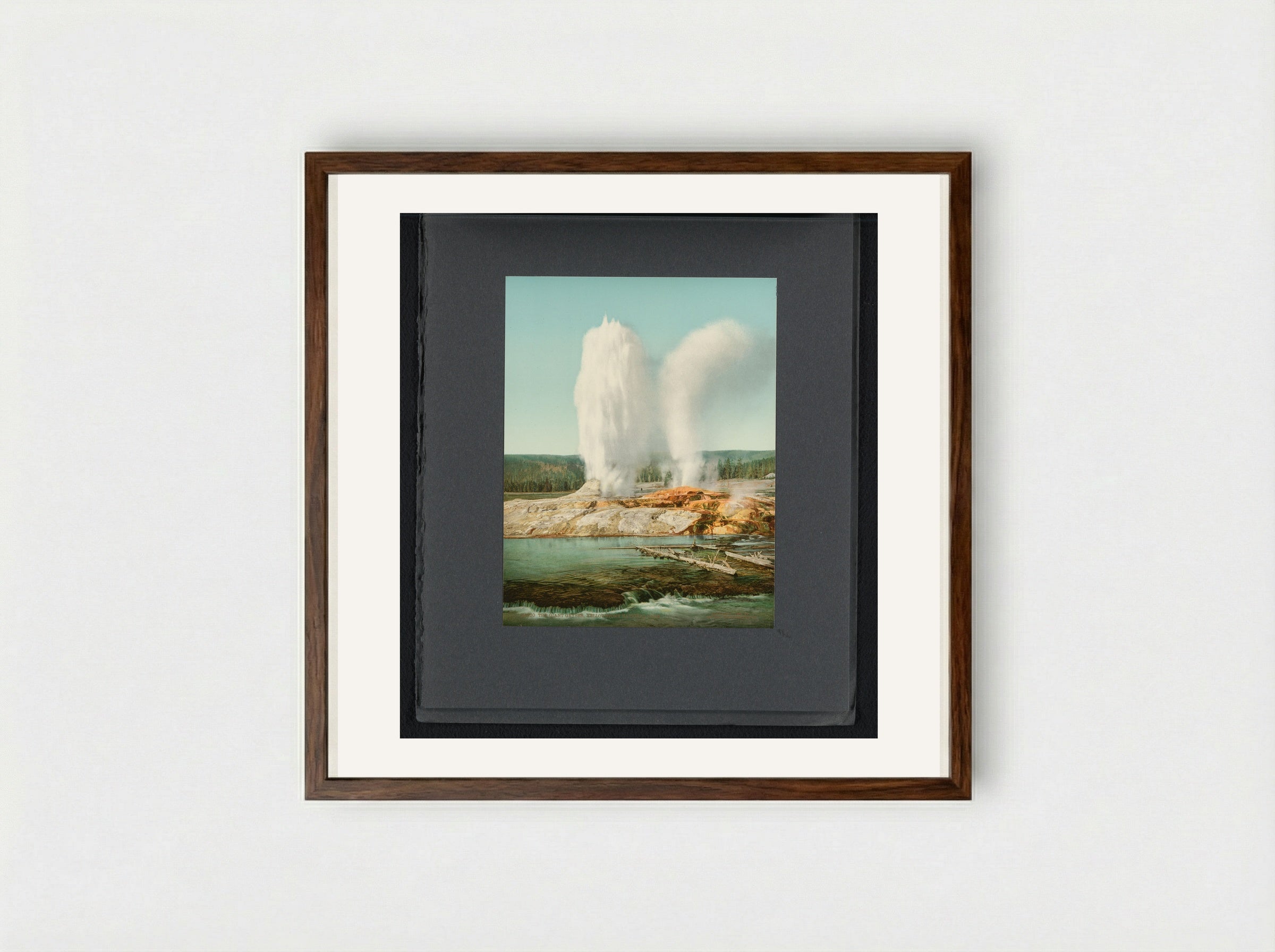 The Giant Geyser, Yellowstone National Park - William Henry Jackson - Framed Print Dark Wood