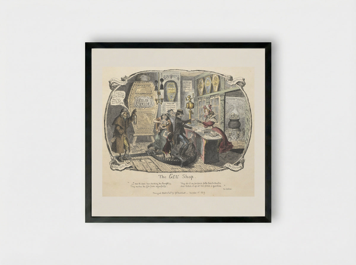 The Gin Shop - George Cruikshank - Framed Print Black