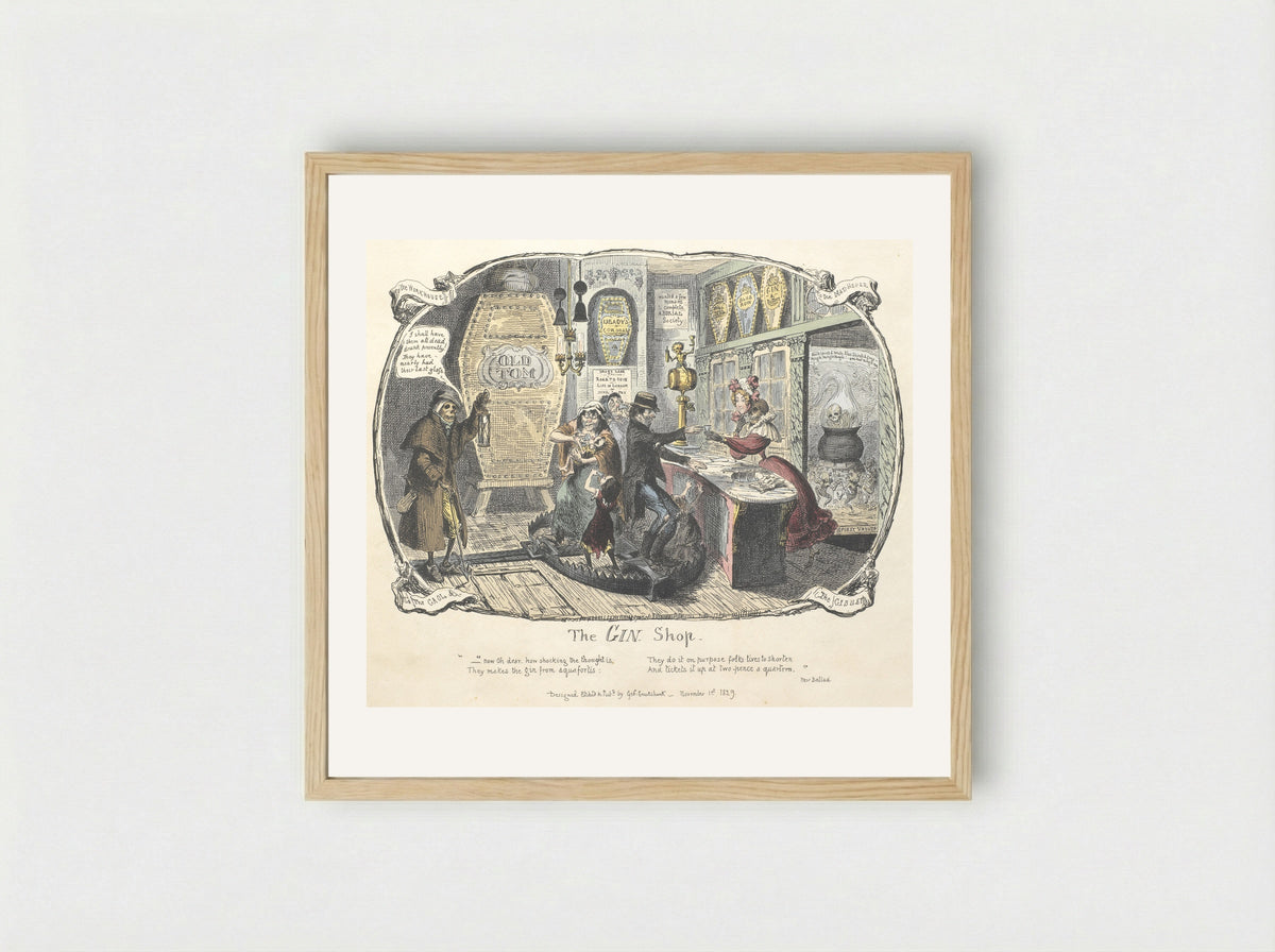The Gin Shop - George Cruikshank - Framed Print Wood