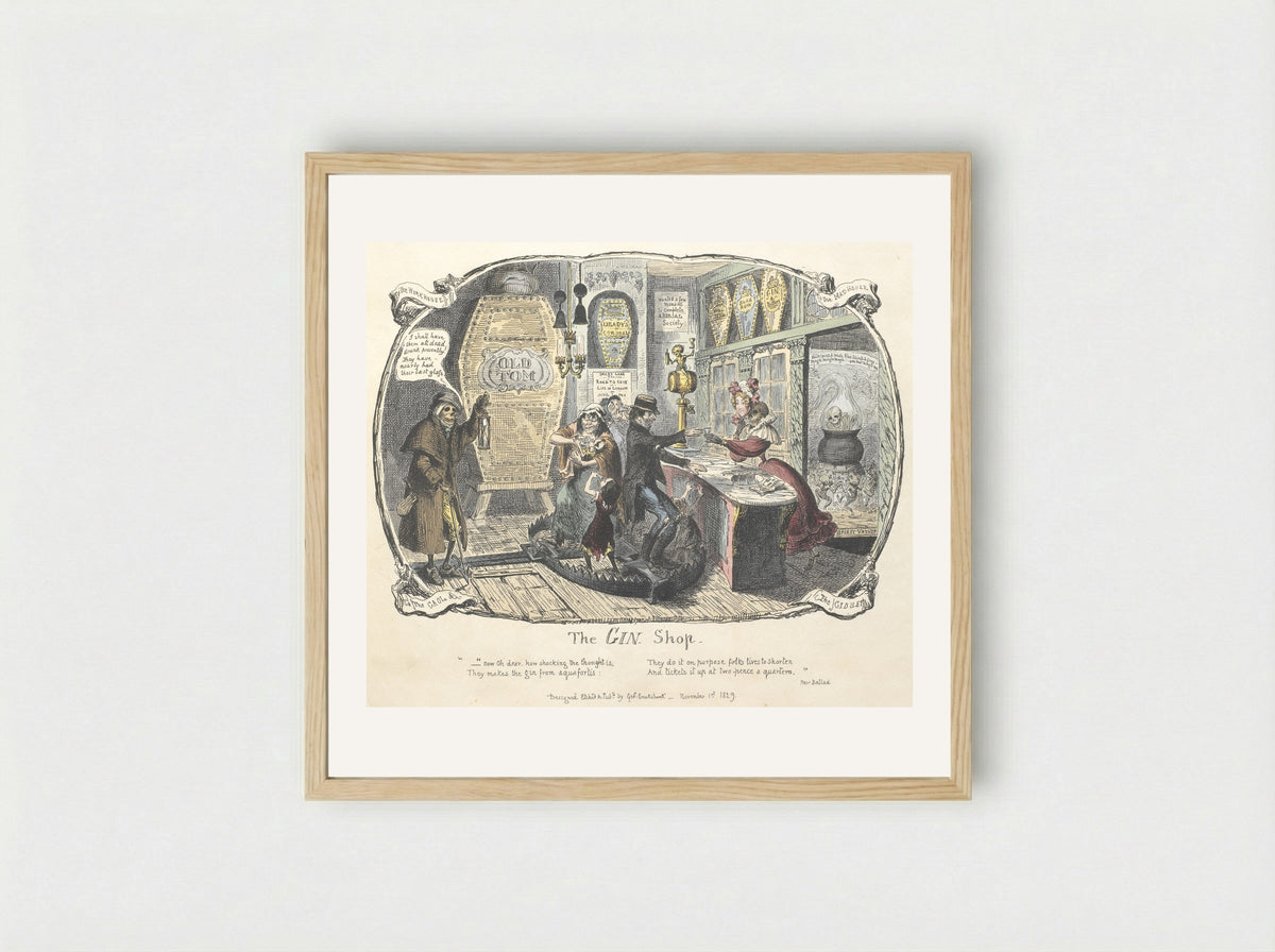 The Gin Shop - George Cruikshank - Framed Print Wood