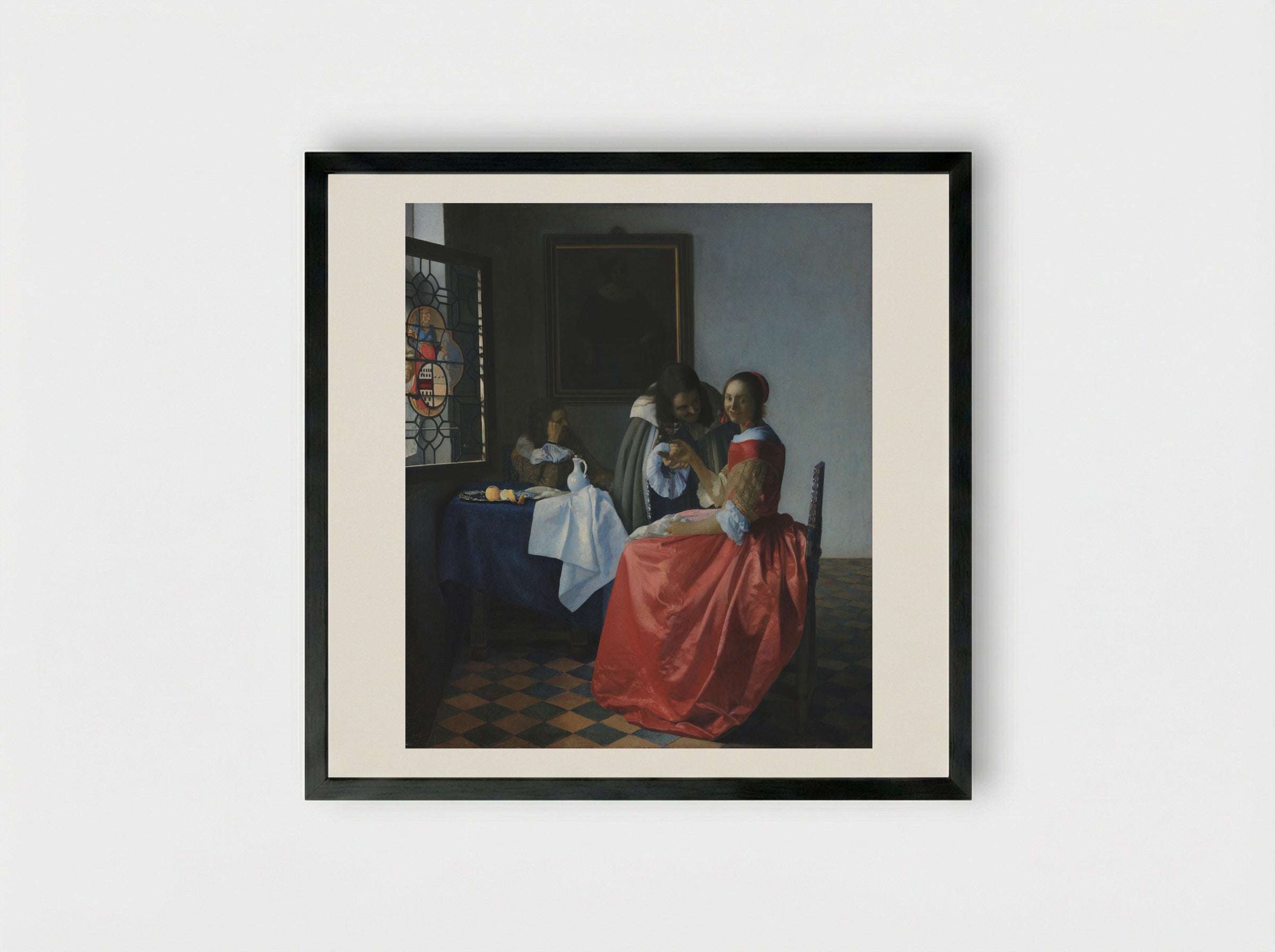 The Glass of Wine - Johannes Vermeer - Framed Print Black